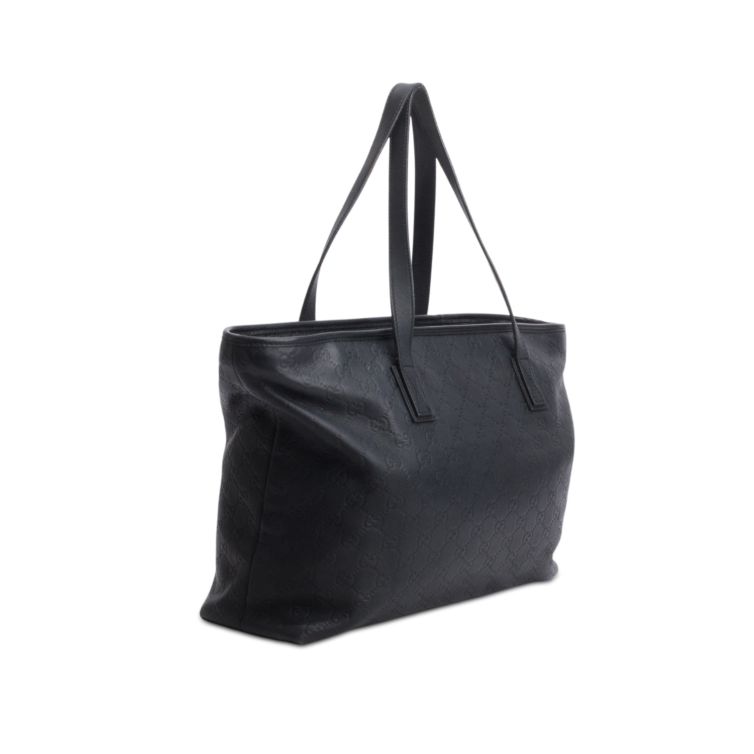 Gucci Black Leather Signature Zippered Shopping Tote