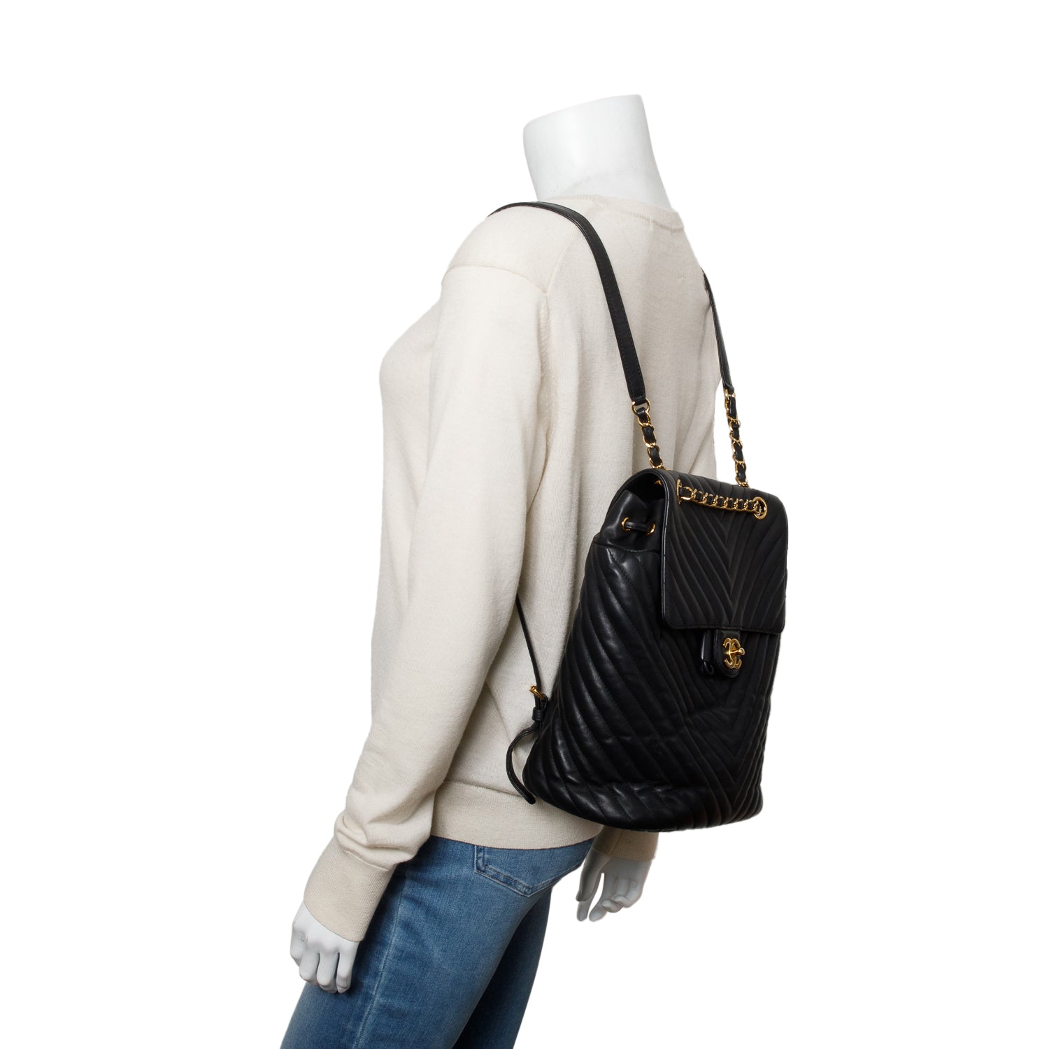 Chanel Black Chevron Quilted Lambskin Leather Small Urban Spirit Backpack