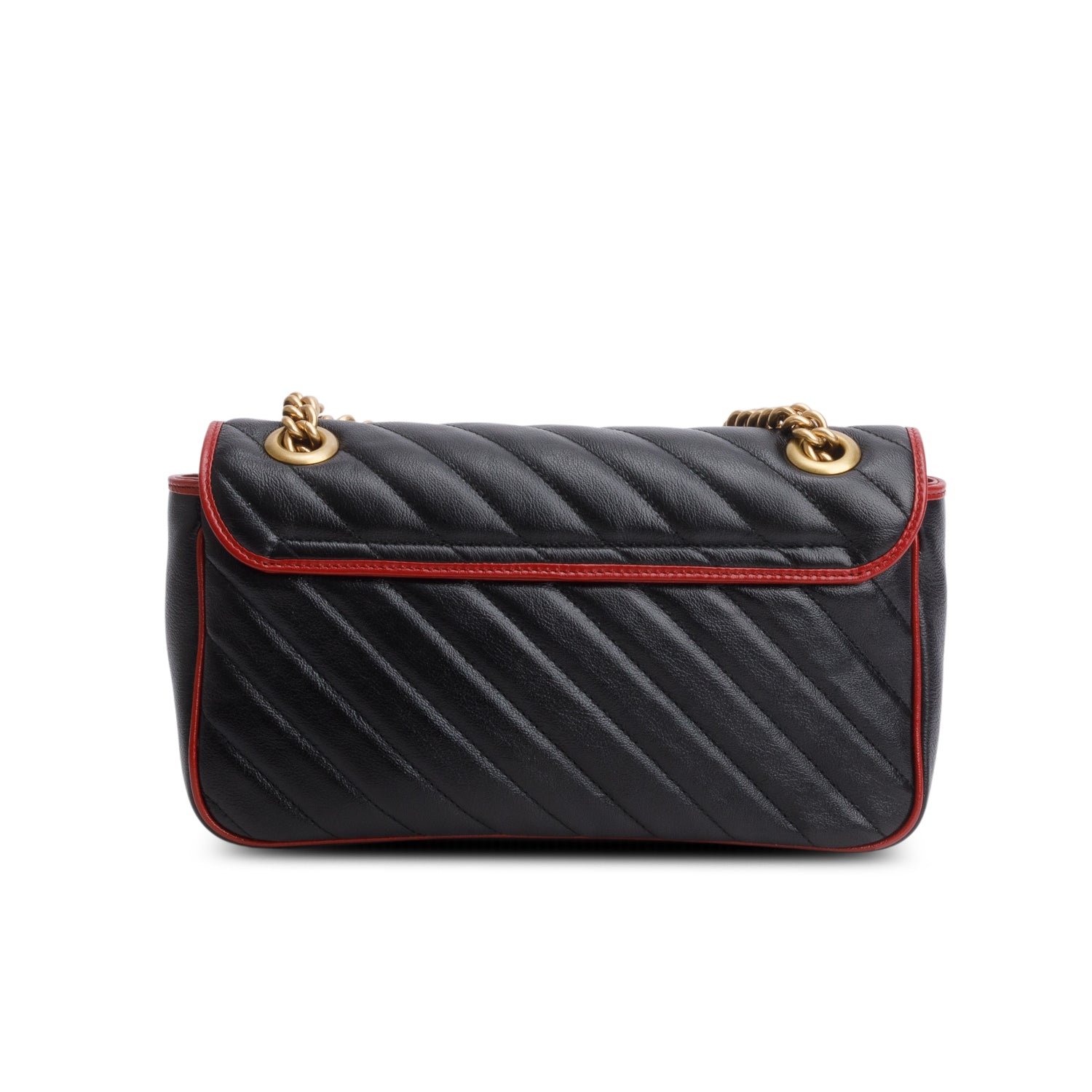 Gucci Black Red Vintage Effect Calfskin Matelasse Diaonal Medium Torchon GG Marmont Shoulder Bag