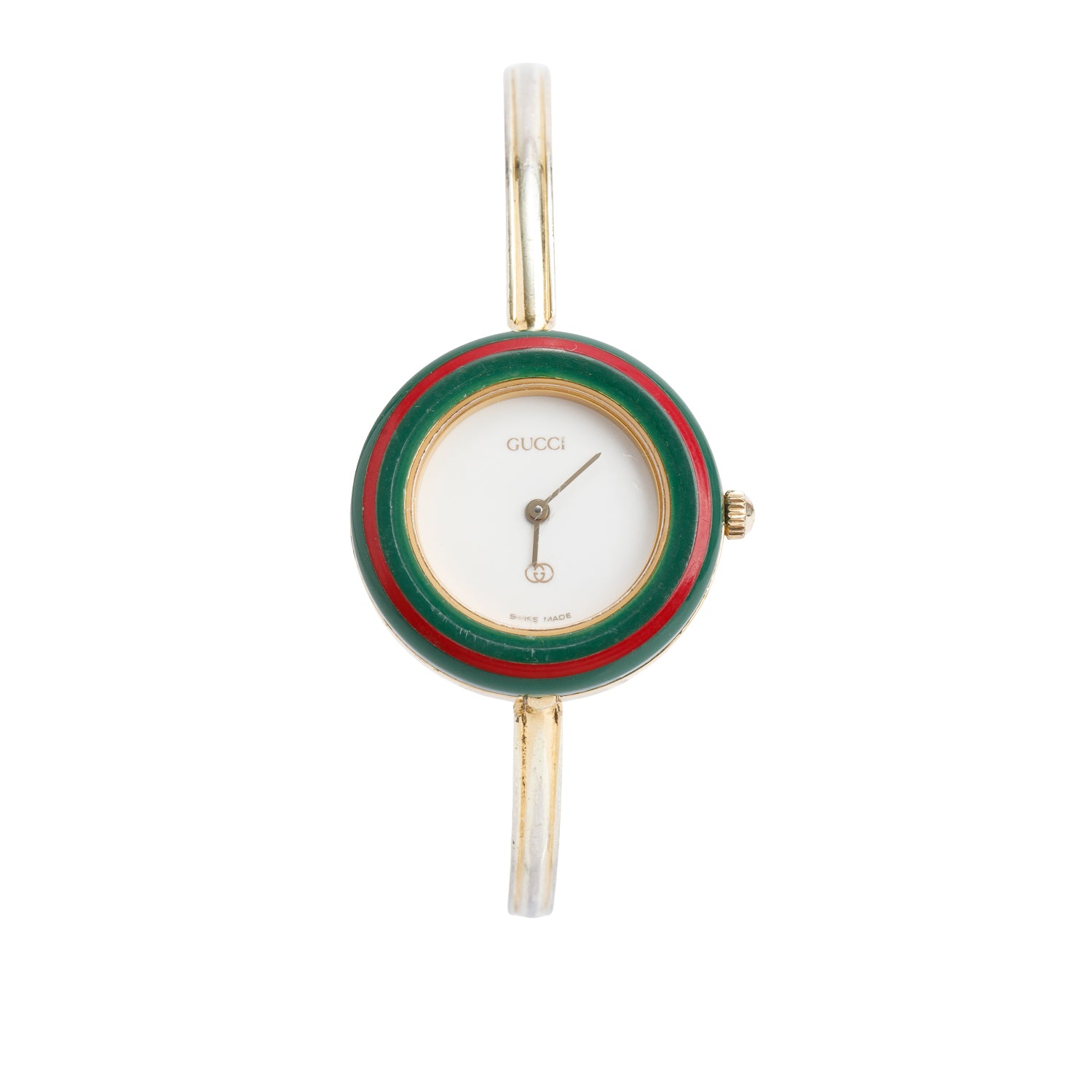 Gucci Gold Plated Stainless Steel 1100 Series 26MM Watch w/ Box & 12 Multicolour Interchangeable Bezels