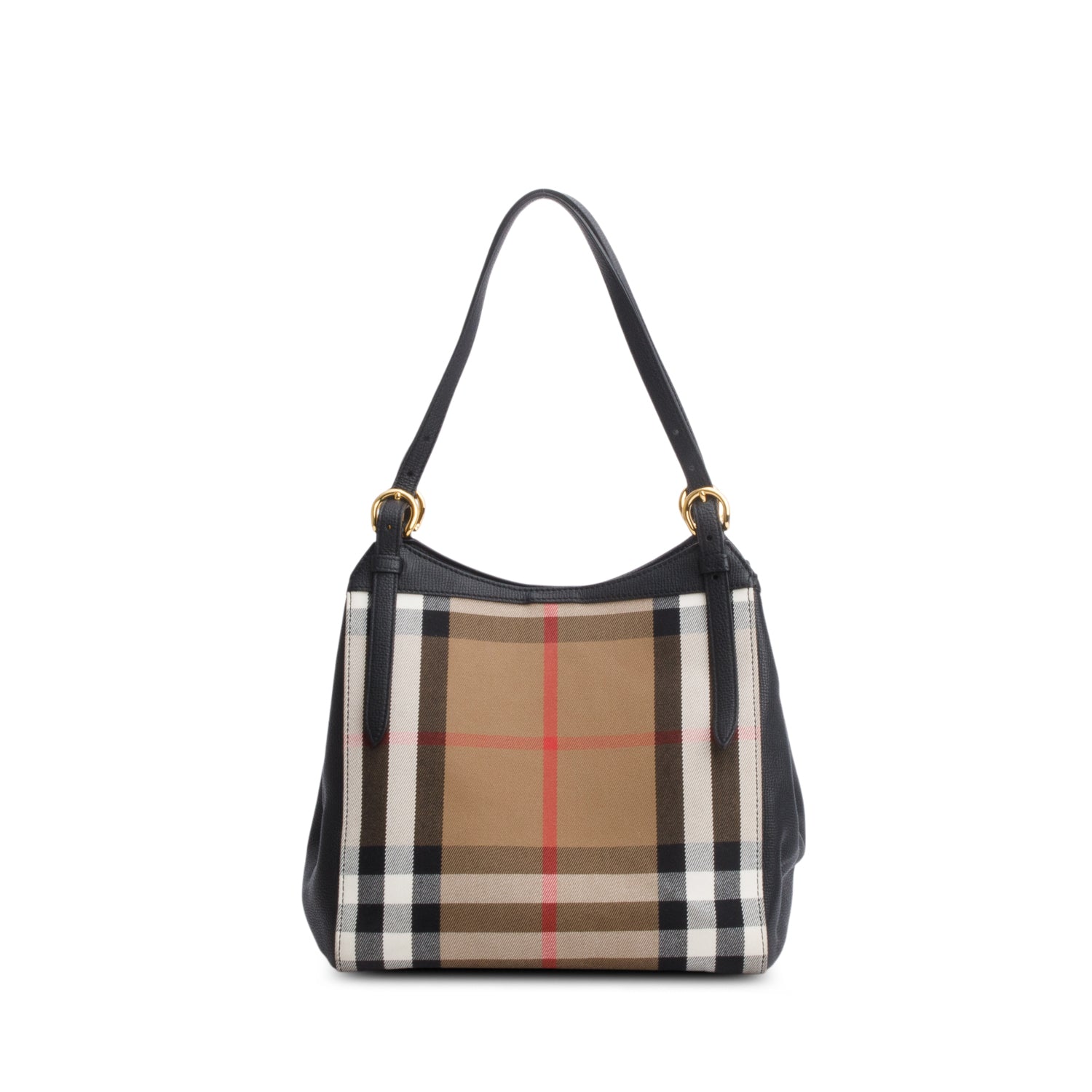 Burberry Black Grainy Calfskin House Check Small Canterbury Tote