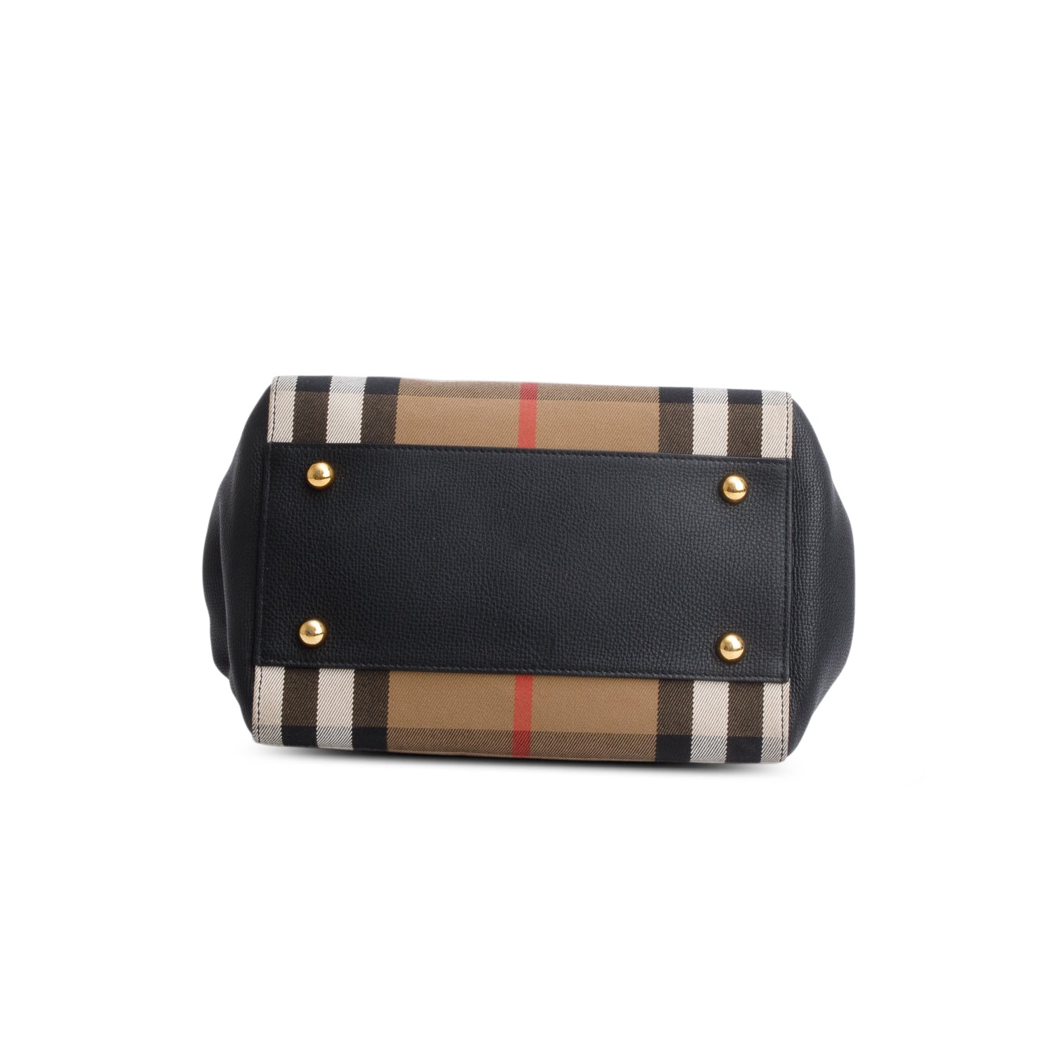 Burberry Black Grainy Calfskin House Check Small Canterbury Tote