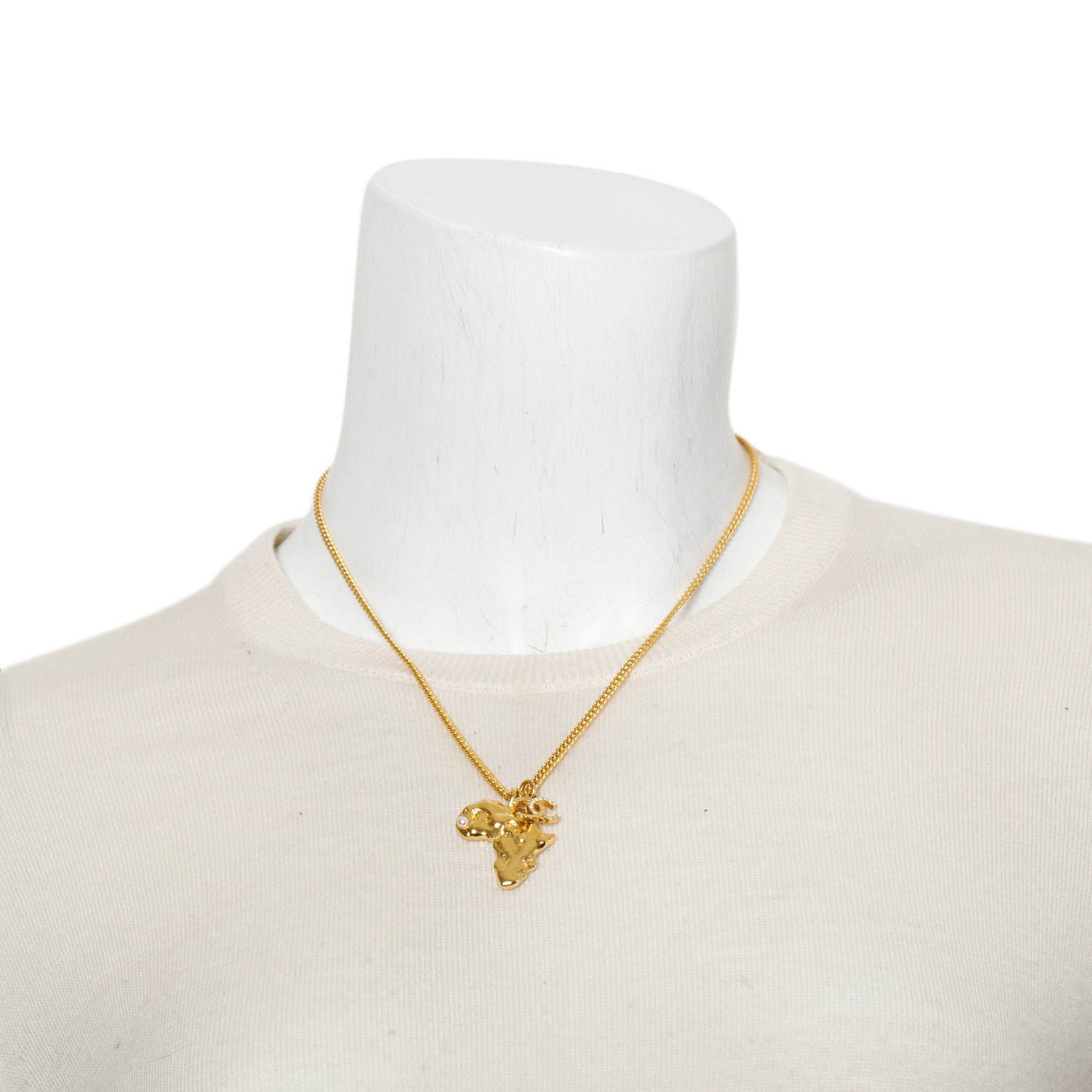 Chanel 2023 Gold-Plated Metal Strass CC Faux Pearl Horse Head Pendant Necklace w/ Box