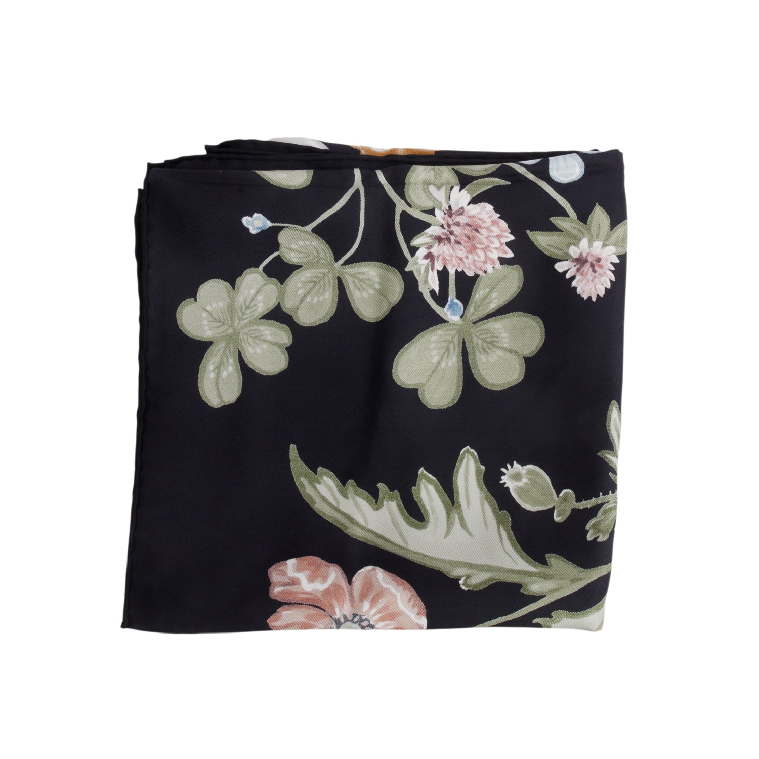 Gucci Black Flora Print Silk Scarf 90