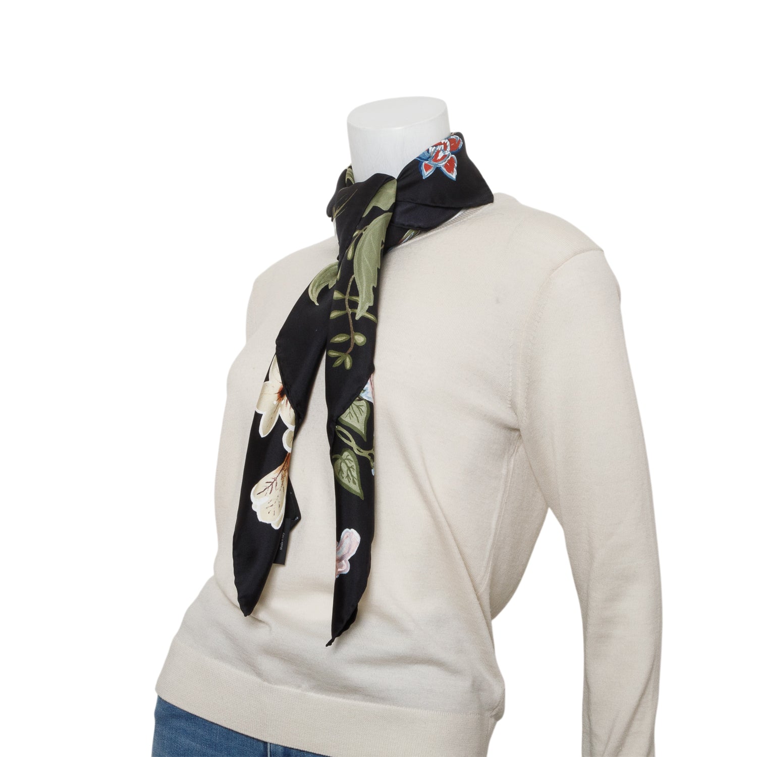 Gucci Black Flora Print Silk Scarf 90