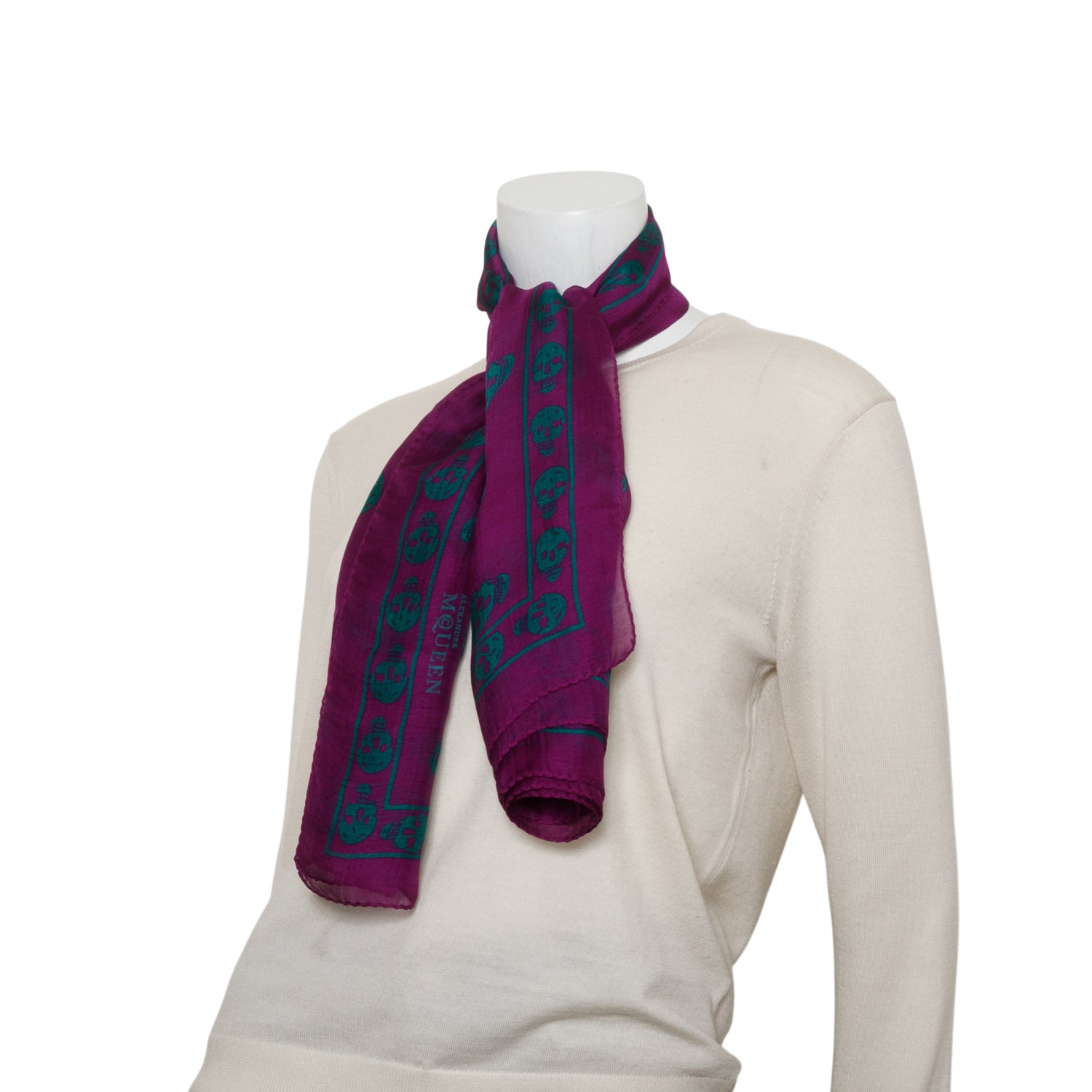 Alexander McQueen Purple/Green Skull Printed Silk Scarf