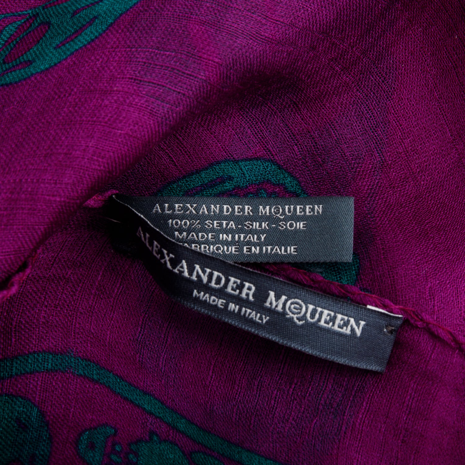 Alexander McQueen Purple/Green Skull Printed Silk Scarf