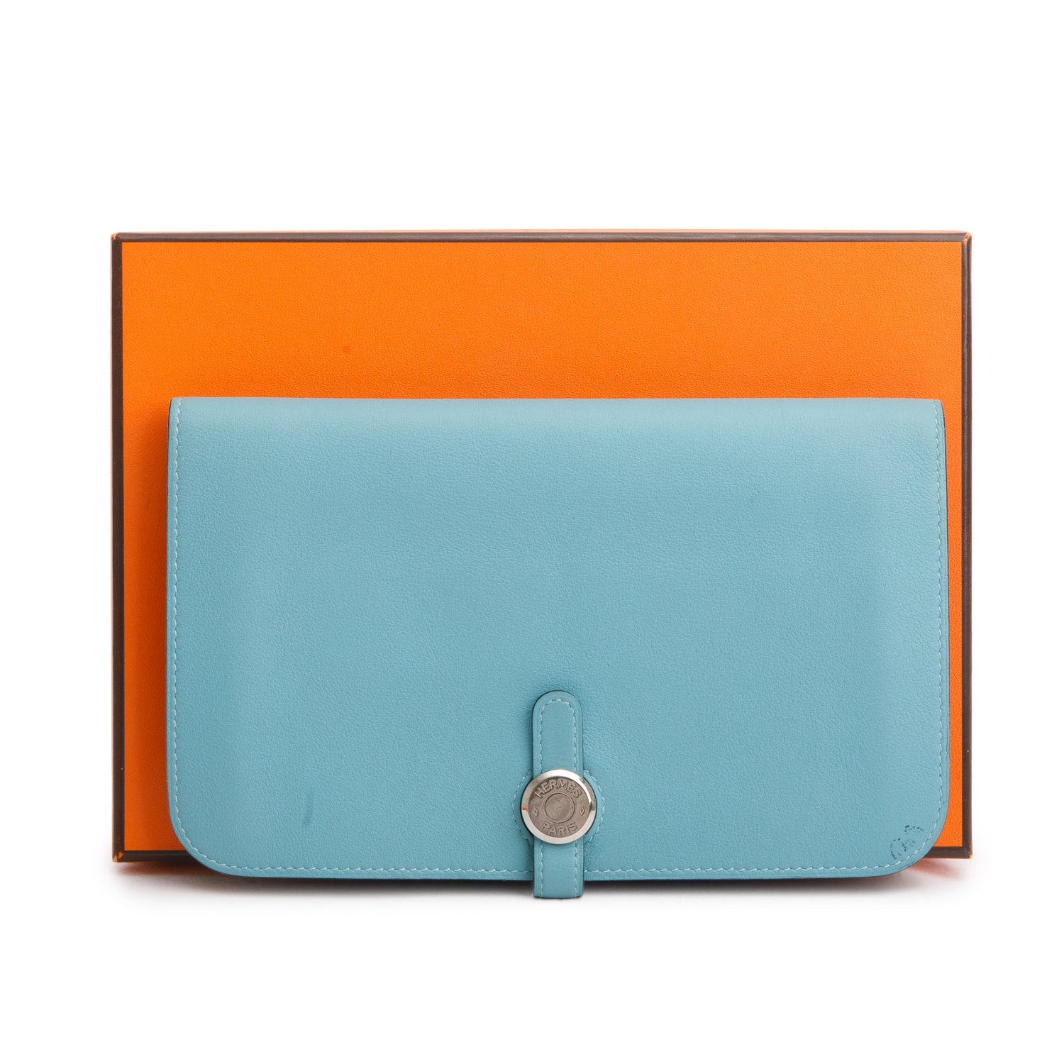 Hermes Bleu Saint Cyr Swift Calfskin Dogon Duo Wallet w/ Box, Pouch & Receipt