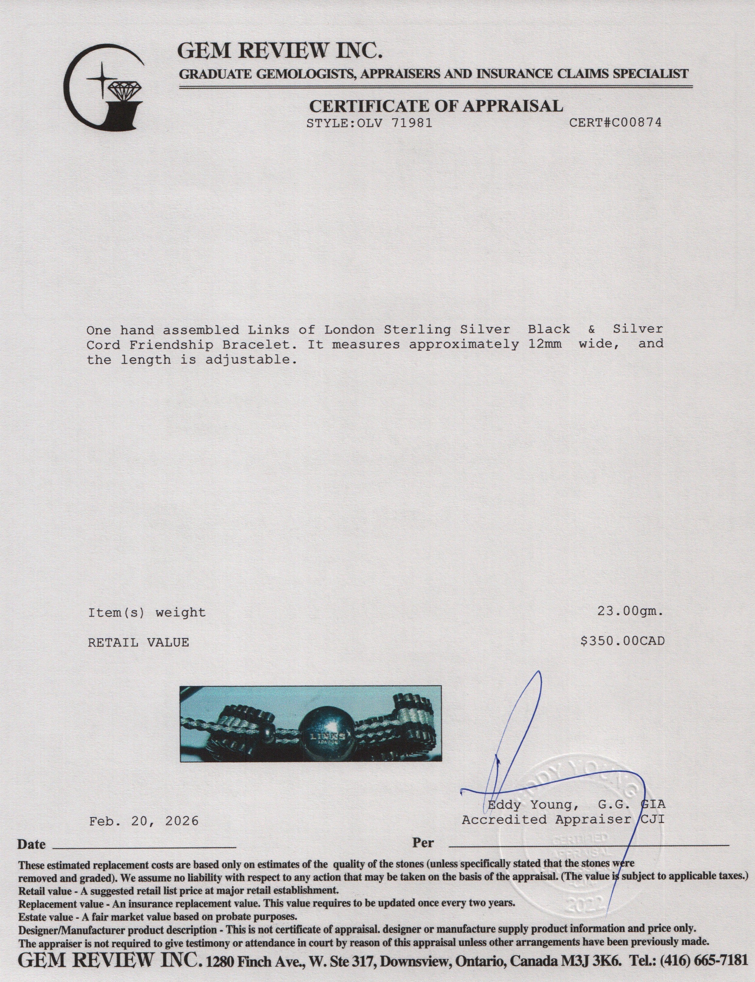 Links of London Sterling Silver Black & Silver Cord Friendship Bracelet