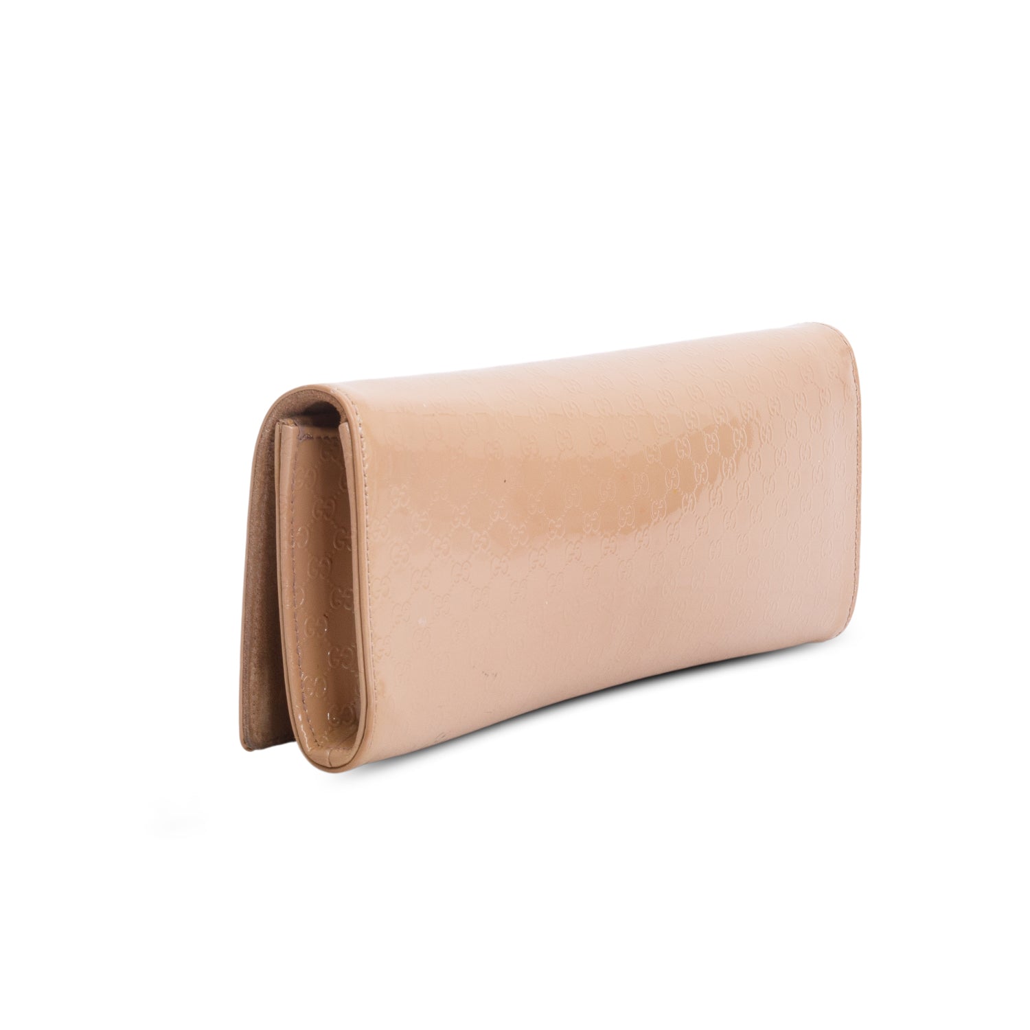Gucci Beige Patent Leather Signature Micro Broadway Clutch