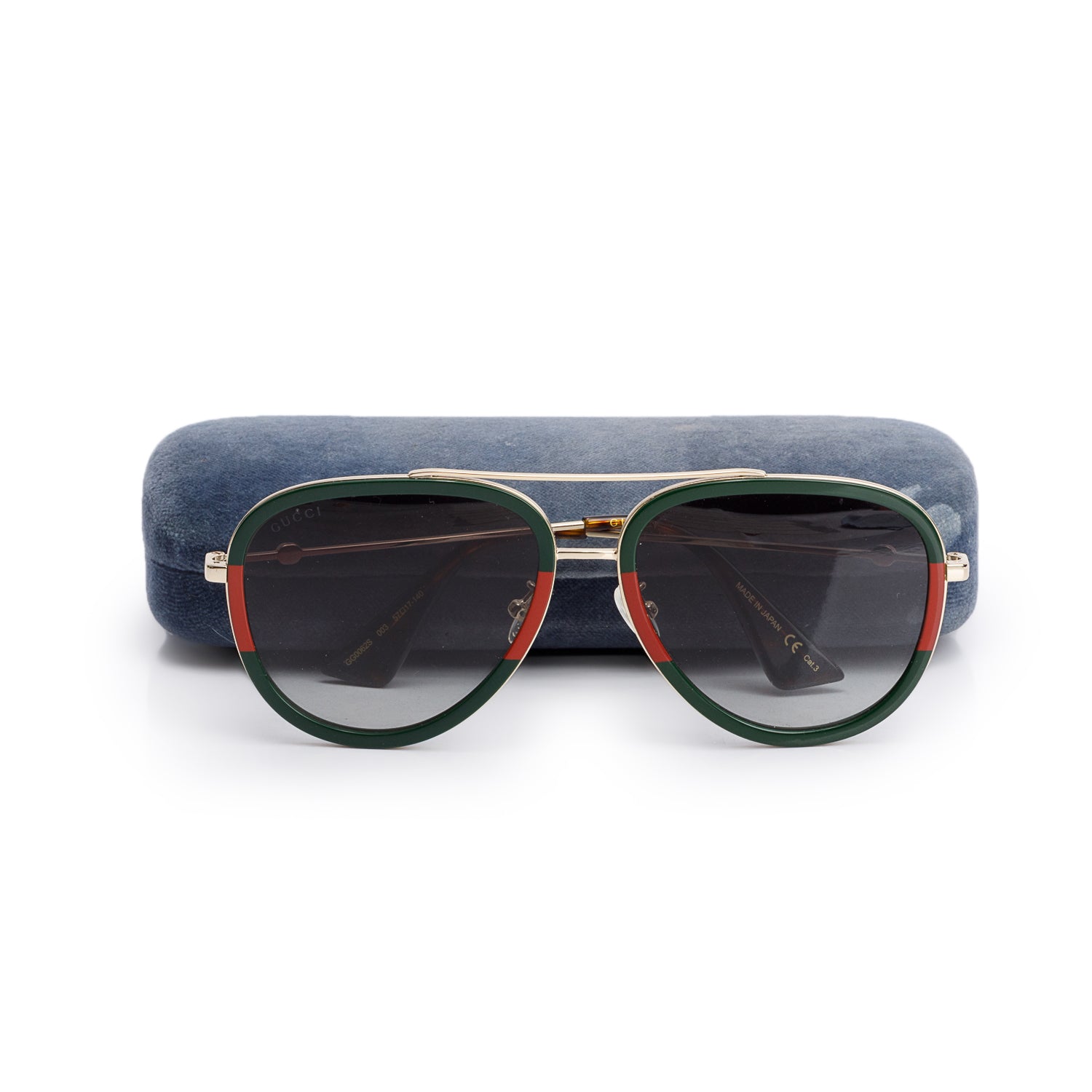 Gucci GG0062S Red/Green Web Metal Pilot Sunglasses w/ Case
