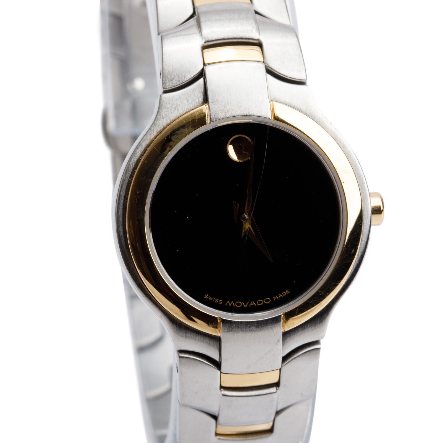 Movado Gold-Plated & Stainless Steel Classic 26 MM Quartz Watch Black Dial