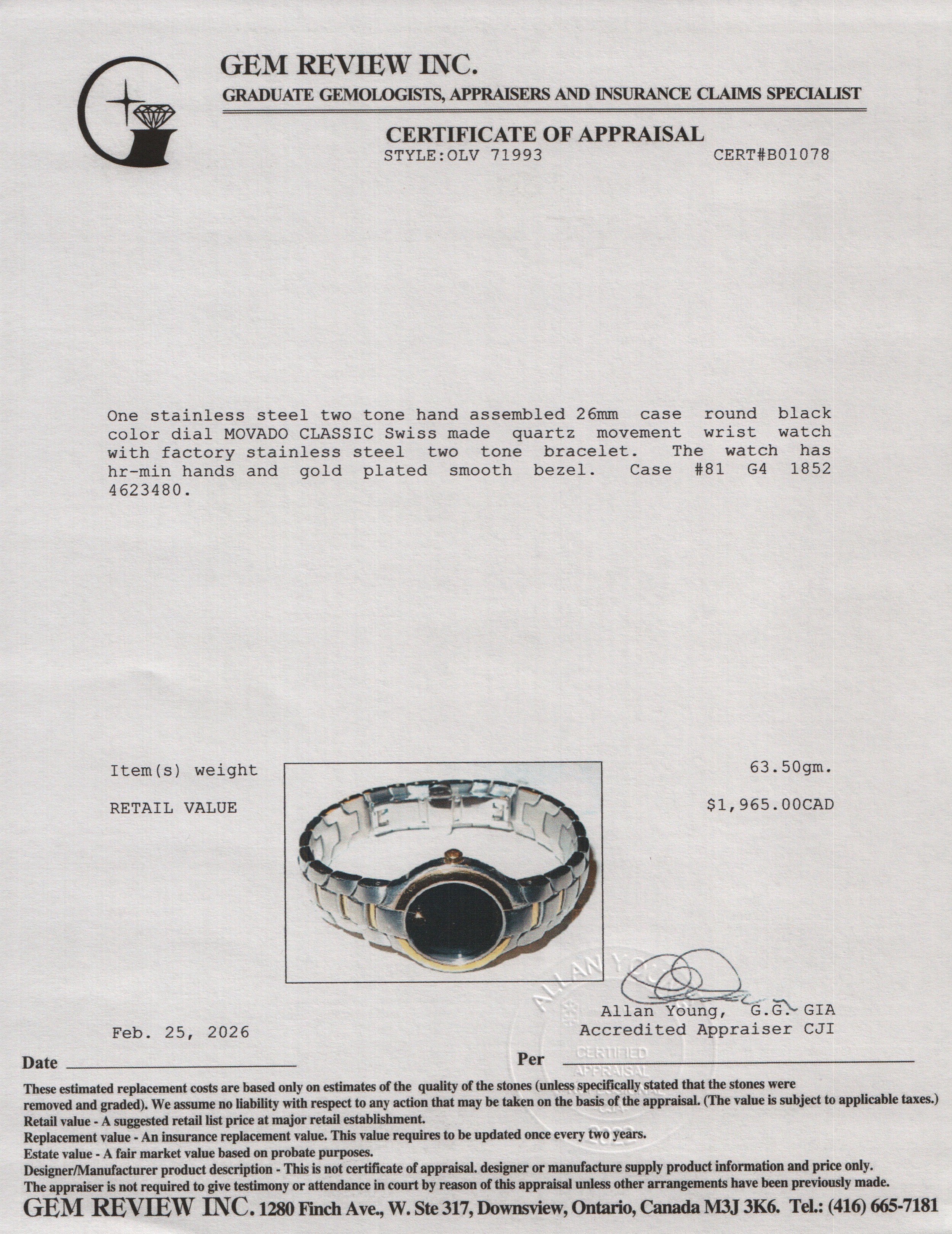 Movado Gold-Plated & Stainless Steel Classic 26 MM Quartz Watch Black Dial