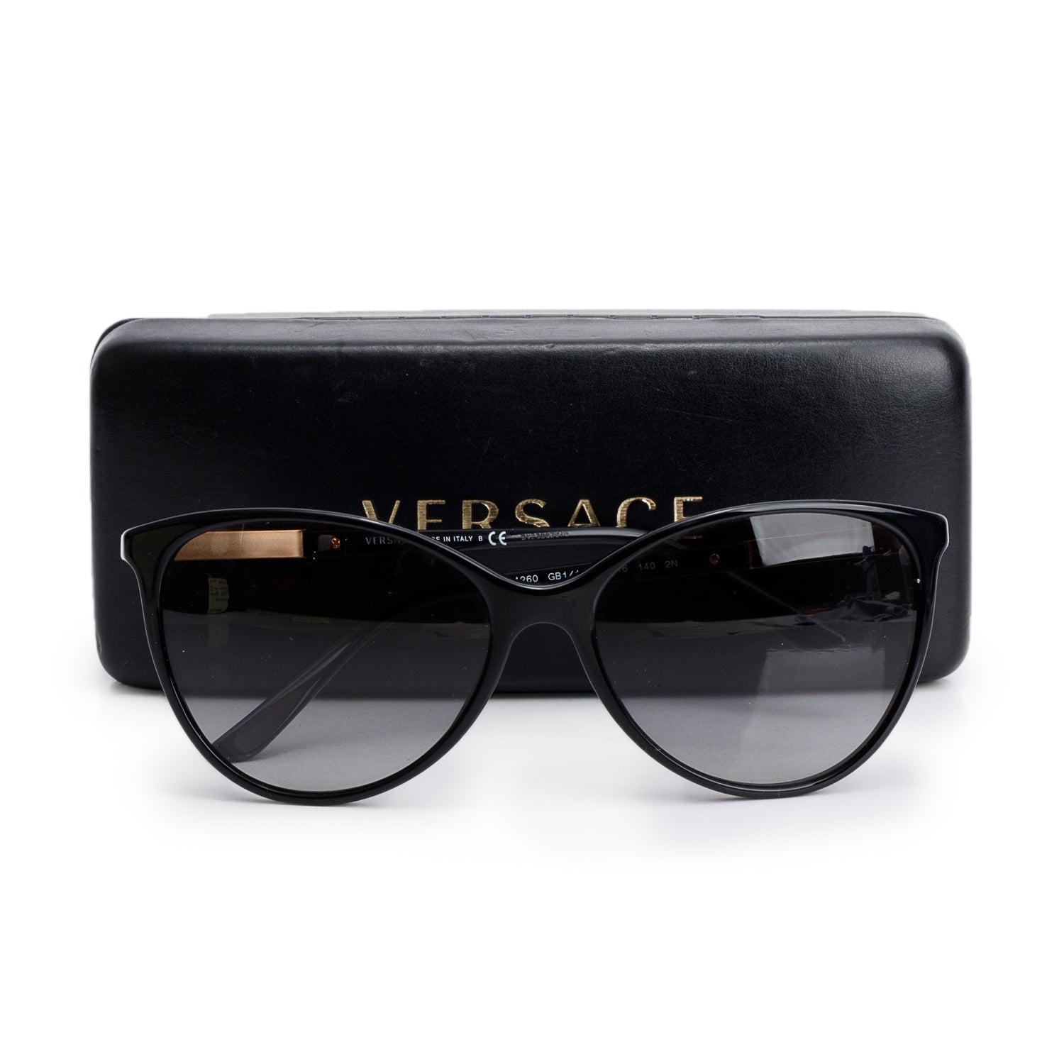 Versace 4260 Black Acetate Gold Stud Cat Eye Sunglasses w/ Case