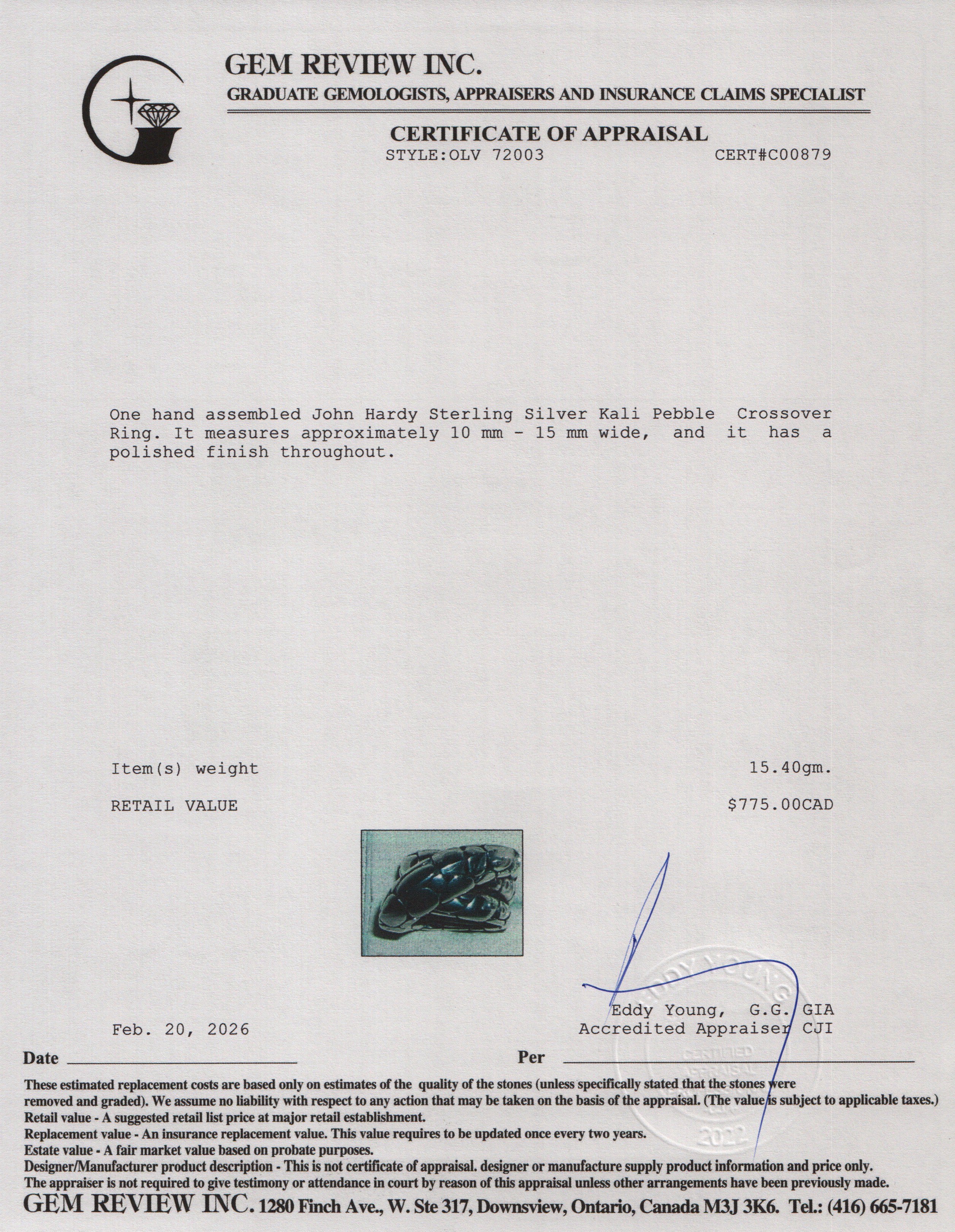 John Hardy Sterling Silver Kali Pebble Crossover Ring, Size 7