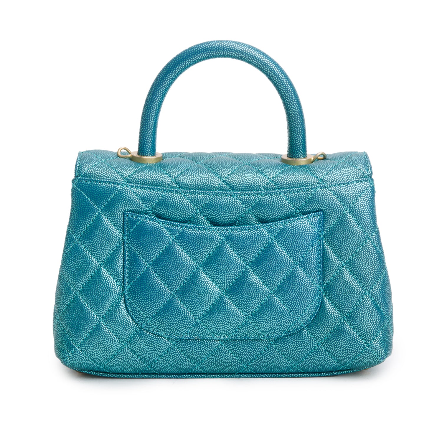 Chanel Metallic Green Caviar Quilted Mini Coco Top Handle Flap Bag w/ Box & Authenticity Card