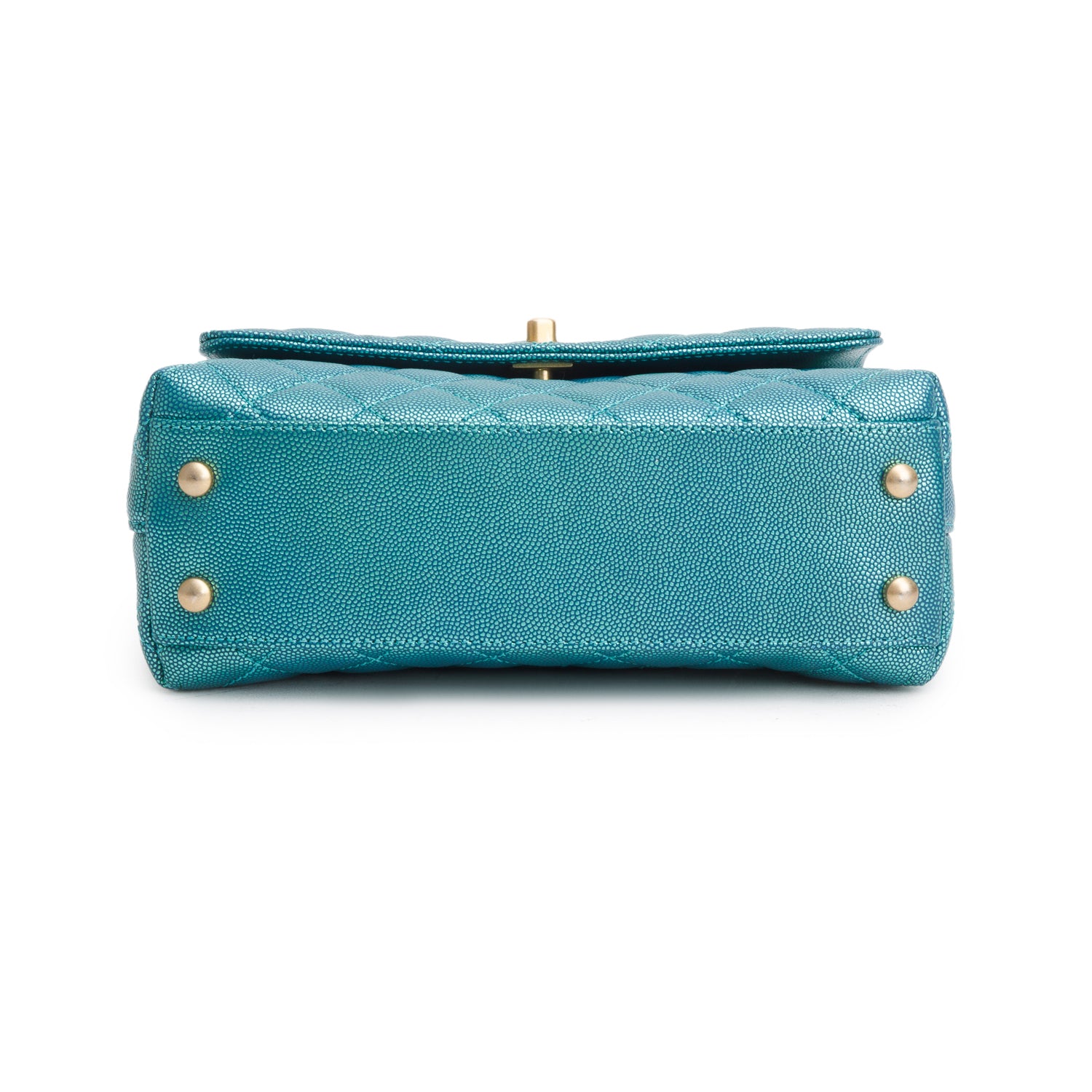 Chanel Metallic Green Caviar Quilted Mini Coco Top Handle Flap Bag w/ Box & Authenticity Card