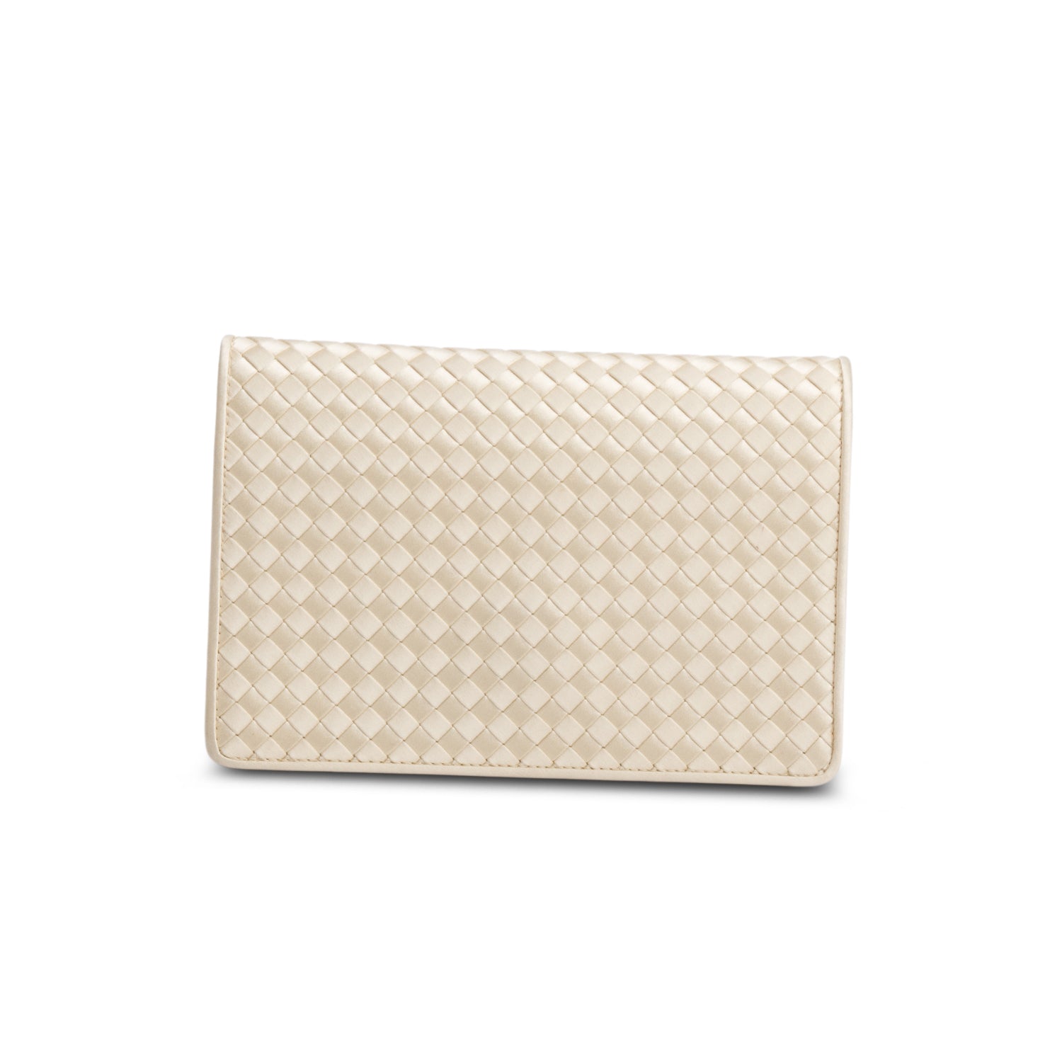 Bottega Veneta Vintage Cream Satin Intrecciato Flap Bag