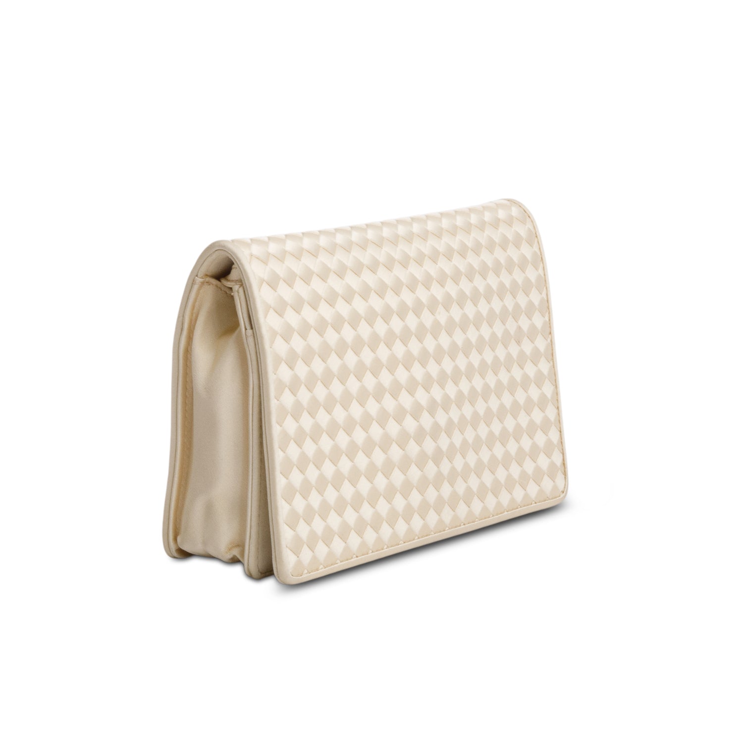 Bottega Veneta Vintage Cream Satin Intrecciato Flap Bag