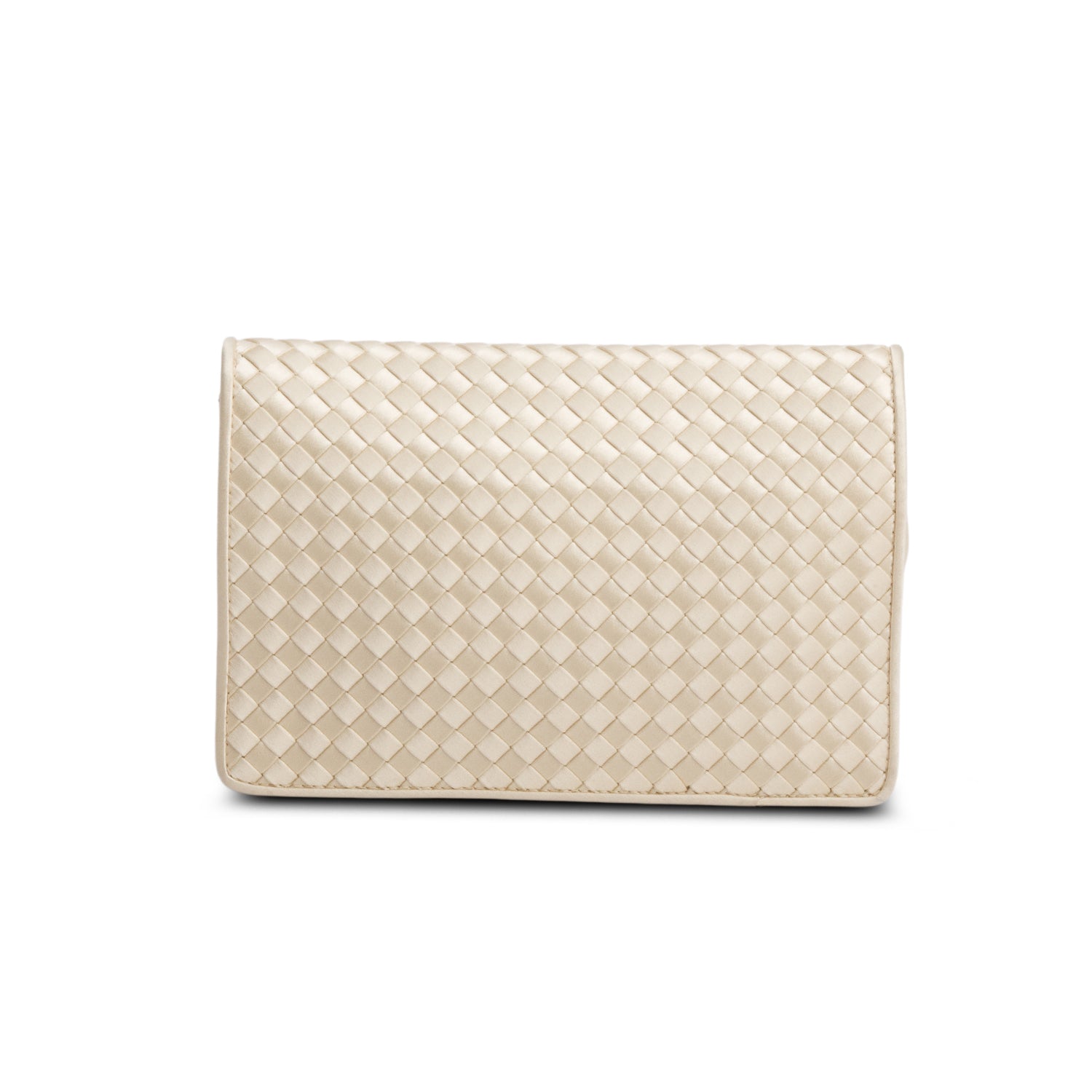 Bottega Veneta Vintage Cream Satin Intrecciato Flap Bag