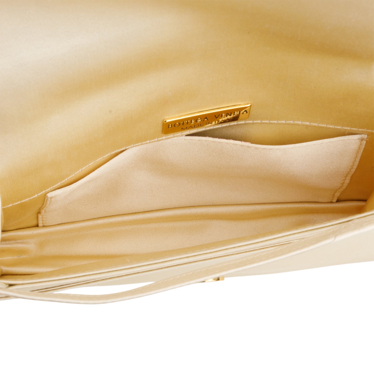 Bottega Veneta Vintage Cream Satin Intrecciato Flap Bag