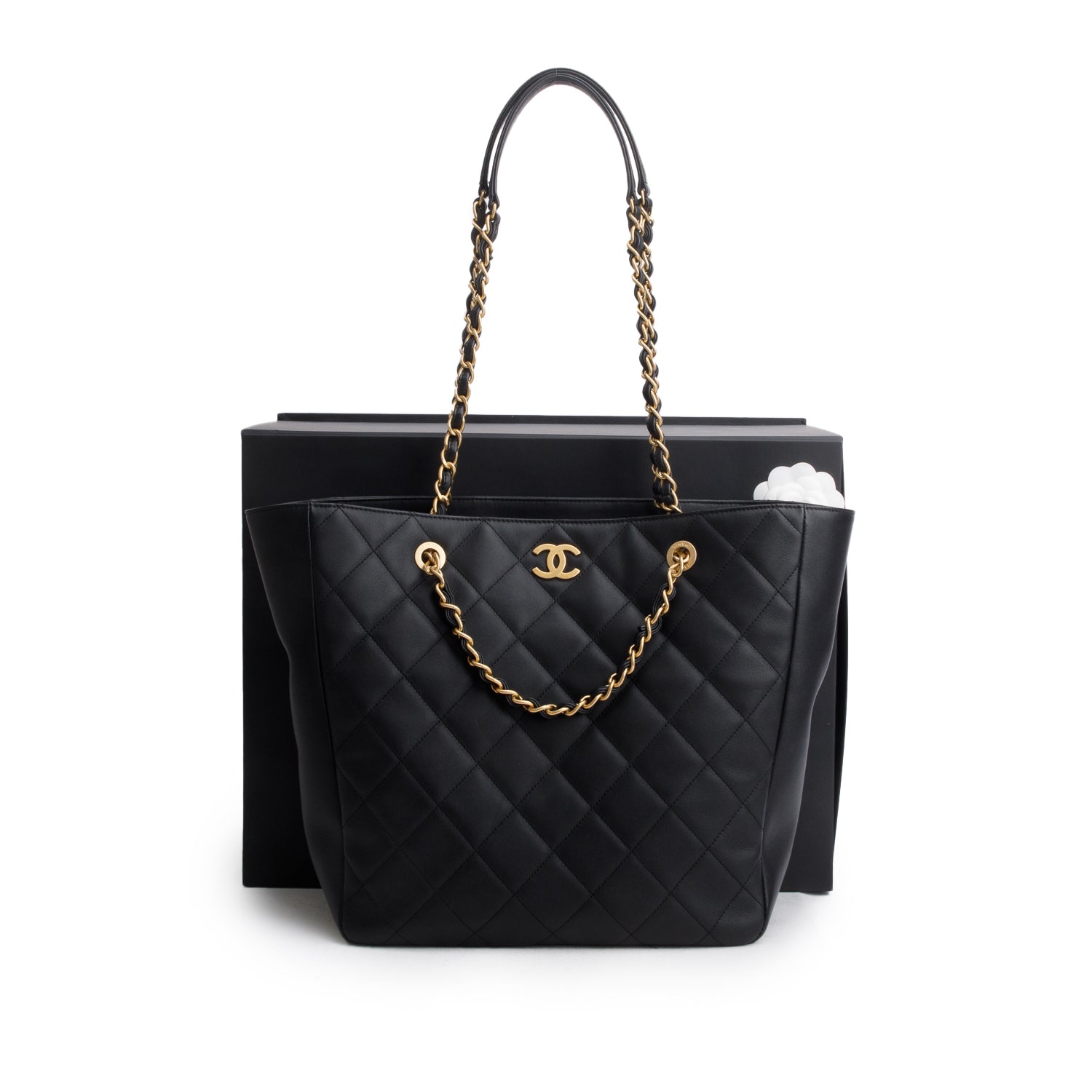 Chanel Black Calfskin Stitched Large Shopping Bag w/ Box