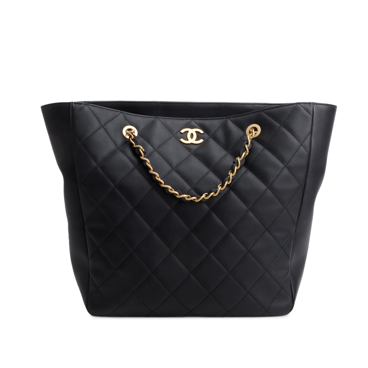 Chanel Black Calfskin Stitched Large Shopping Bag w/ Box