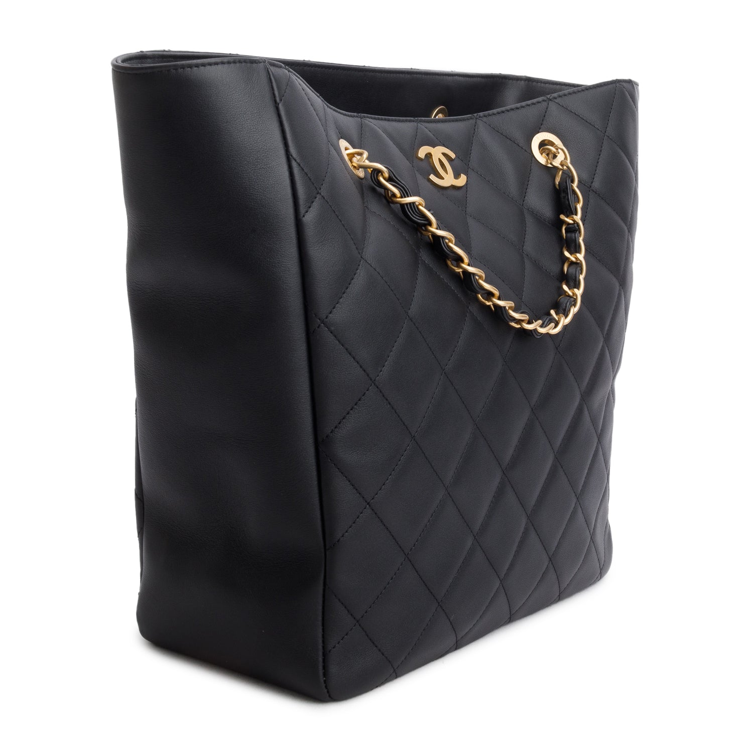 Chanel Black Calfskin Stitched Large Shopping Bag w/ Box