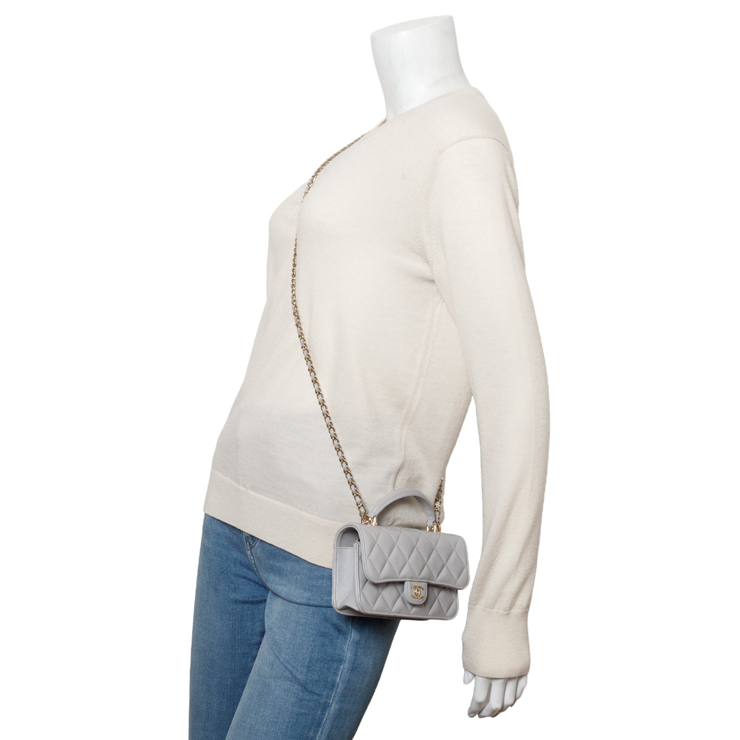 Chanel 2025 Grey Lambskin Quilted Flap Phone Holder with Chain w/ Box & Receipt