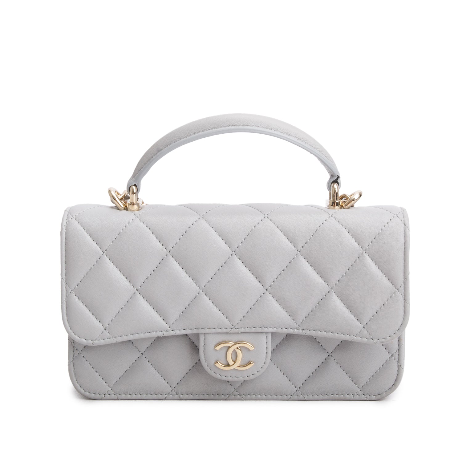 Chanel 2025 Grey Lambskin Quilted Flap Phone Holder with Chain w/ Box & Receipt