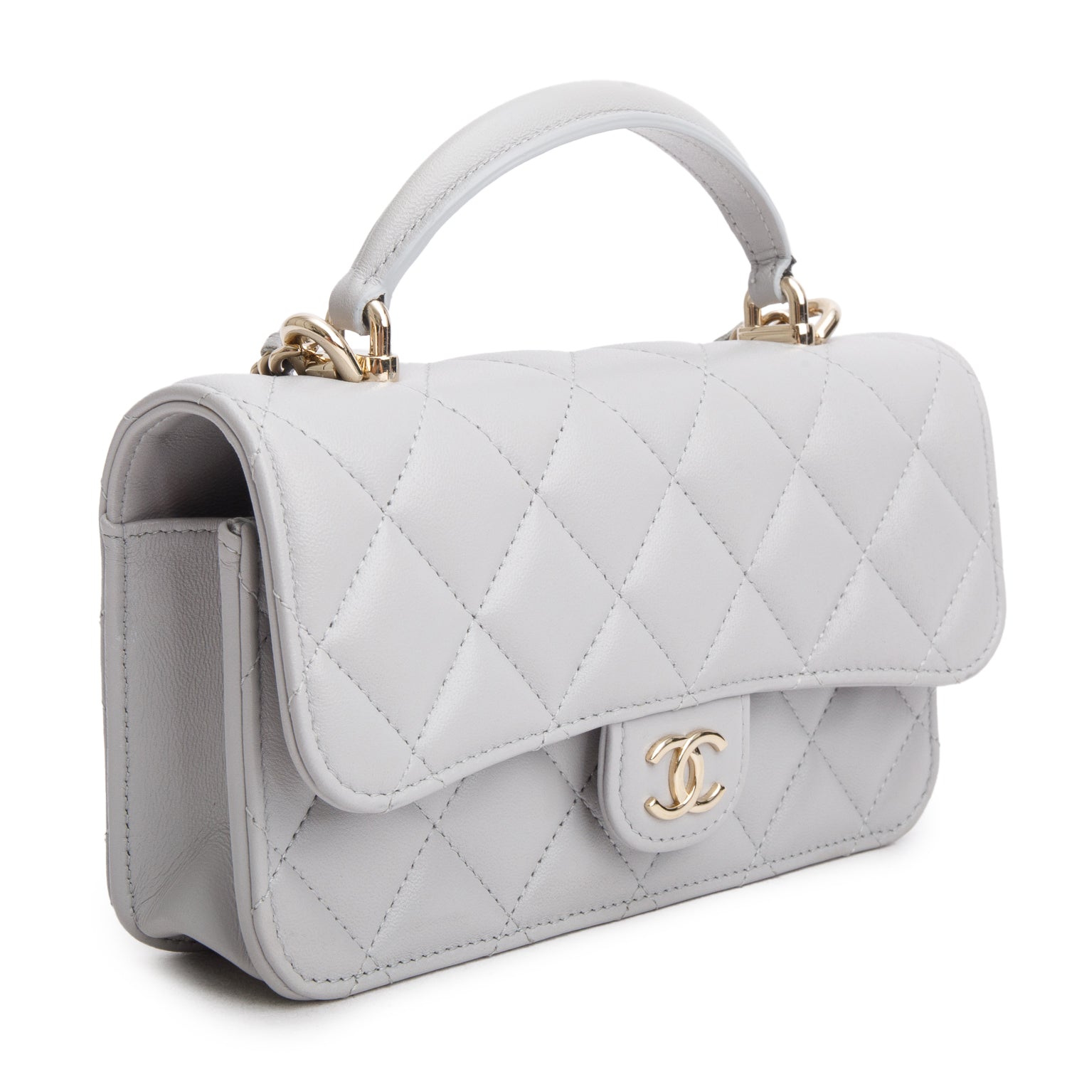 Chanel 2025 Grey Lambskin Quilted Flap Phone Holder with Chain w/ Box & Receipt