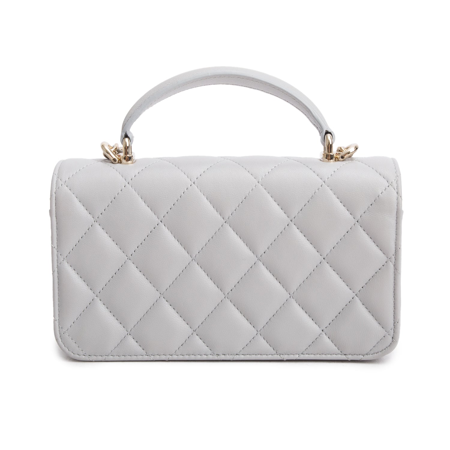 Chanel 2025 Grey Lambskin Quilted Flap Phone Holder with Chain w/ Box & Receipt