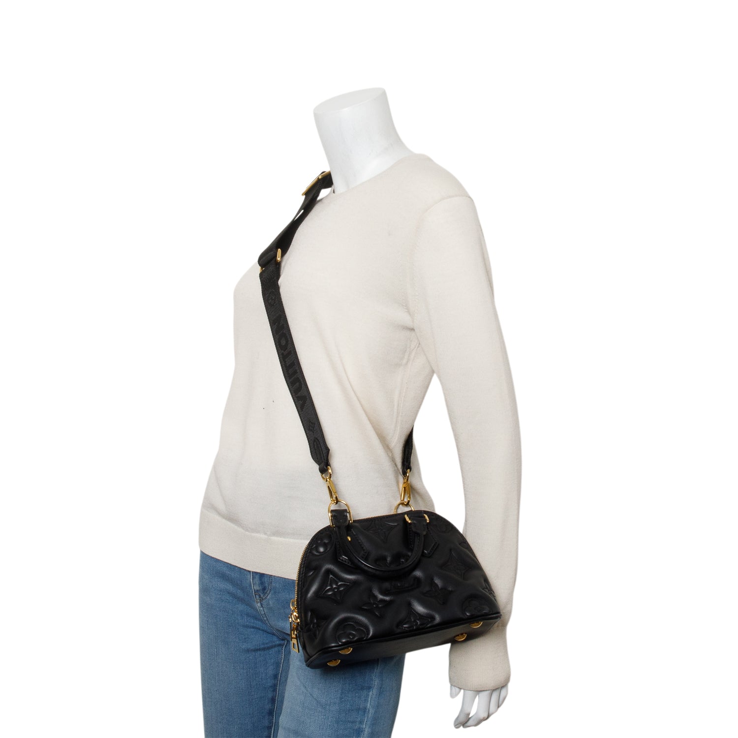 Louis Vuitton Black Calfskin Bubblegram Alma BB w/ Strap