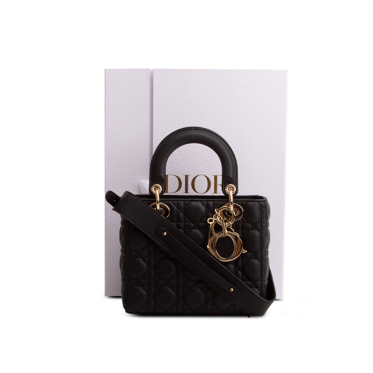 Christian Dior Black Calfskin Cannage Small Lucky Badges My Lady Dior w/ Box, Authenticity Card & Strap