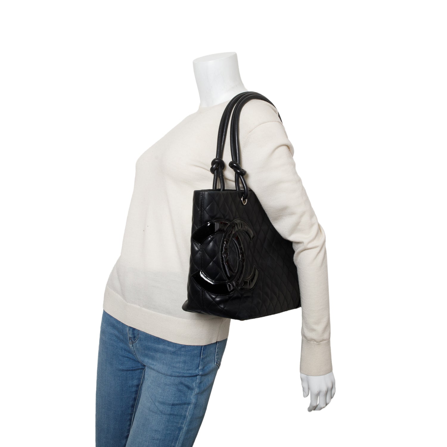 Chanel Black Calfskin Quilted Large Cambon Tote