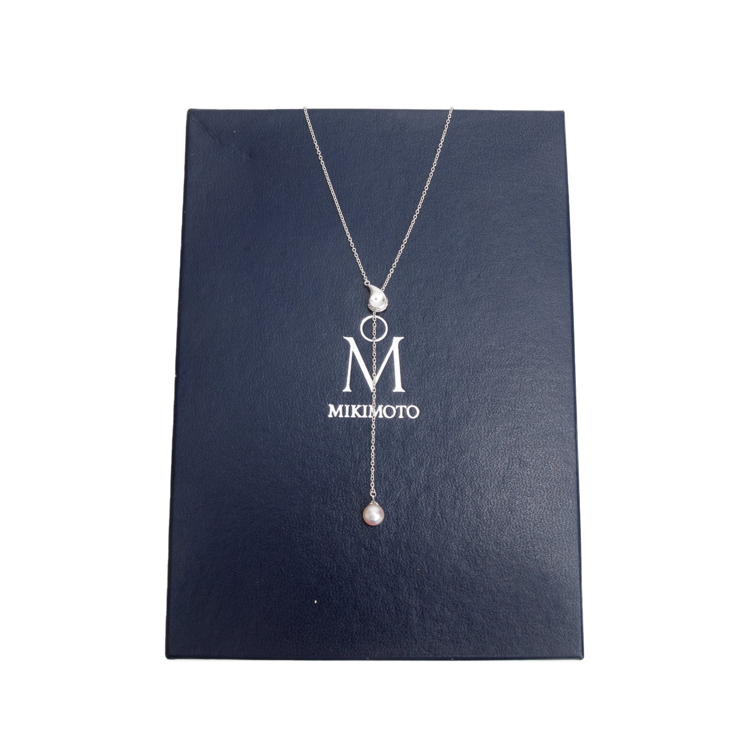 Mikimoto 18k White Gold Diamond Akoya Pearl Lariat Necklace w/ Box