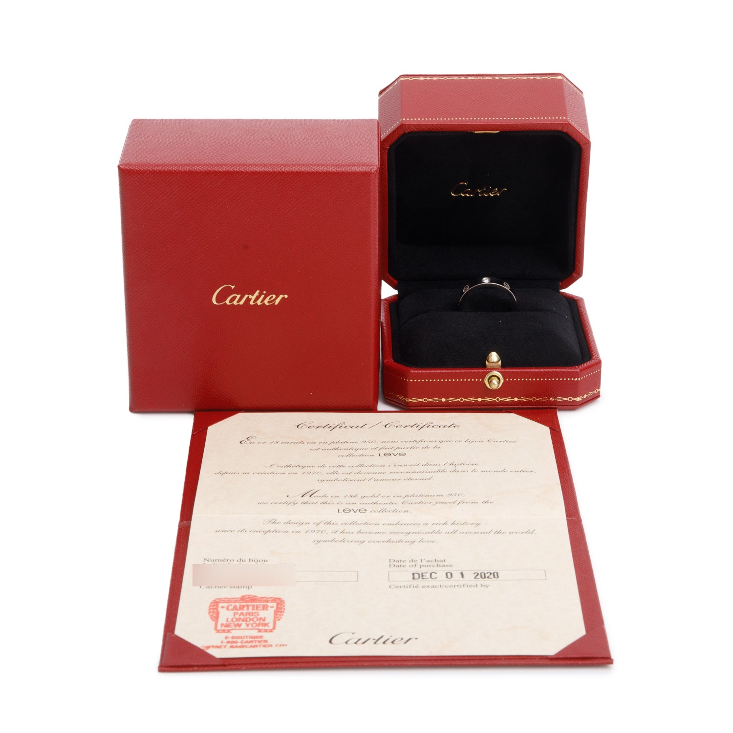 Cartier 18k White Gold 1 Diamond 4 MM Love Wedding Band Ring, Size 55 7.25 w/ Box & Certificate