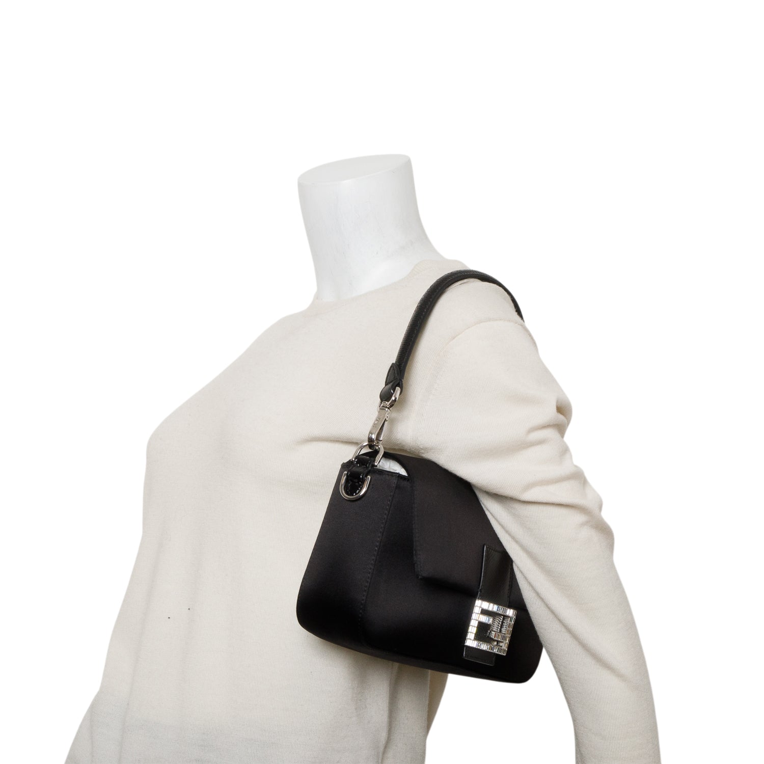 Fendi Black Satin Karung Crystal Baguette
