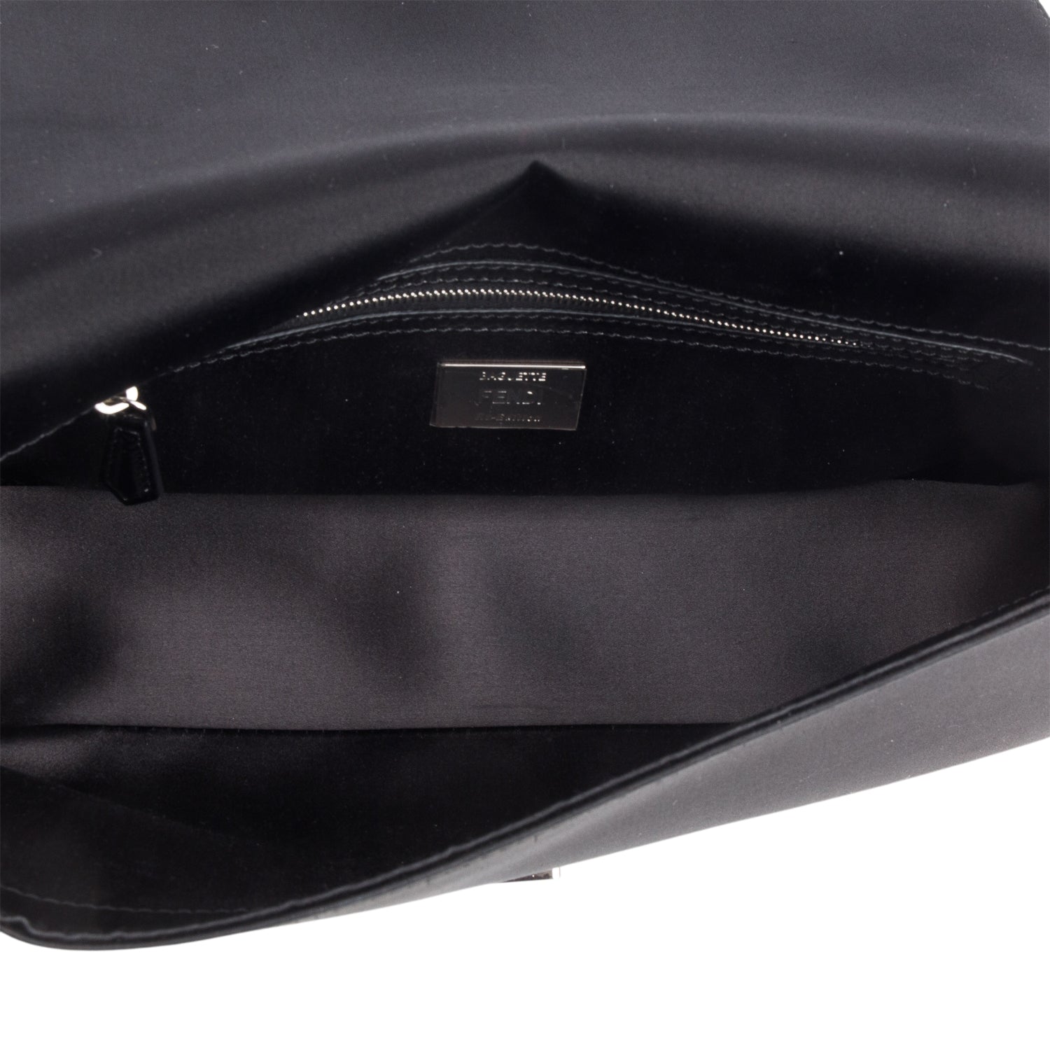 Fendi Black Satin Karung Crystal Baguette
