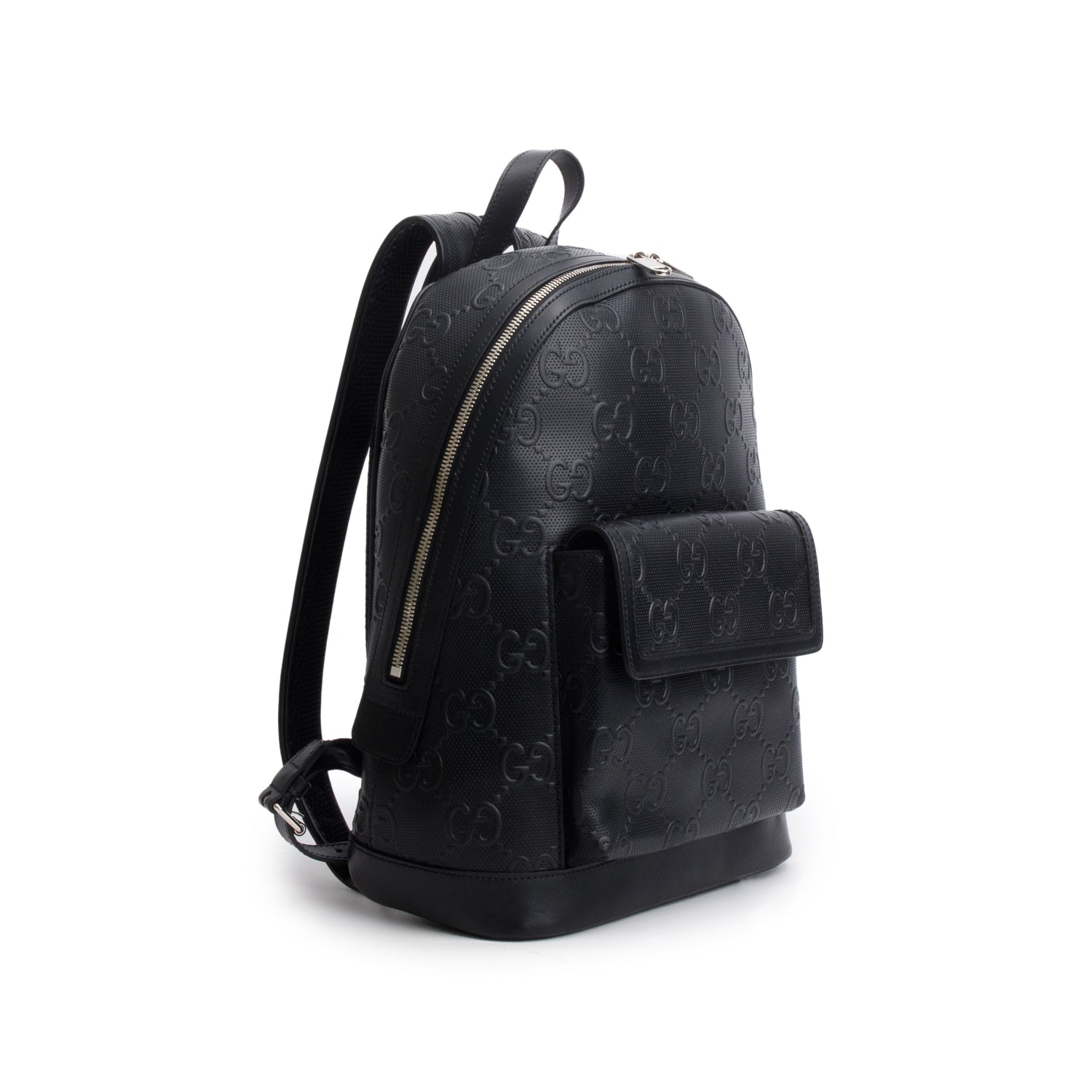 Gucci Black Embossed GG Jumbo Leather Backpack w/ Box