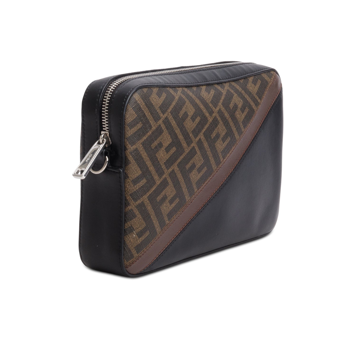 Fendi 2020 Glazed Fabric Vitello Liberty FF 1974 Diagonal Medium Camera Case w/ Box