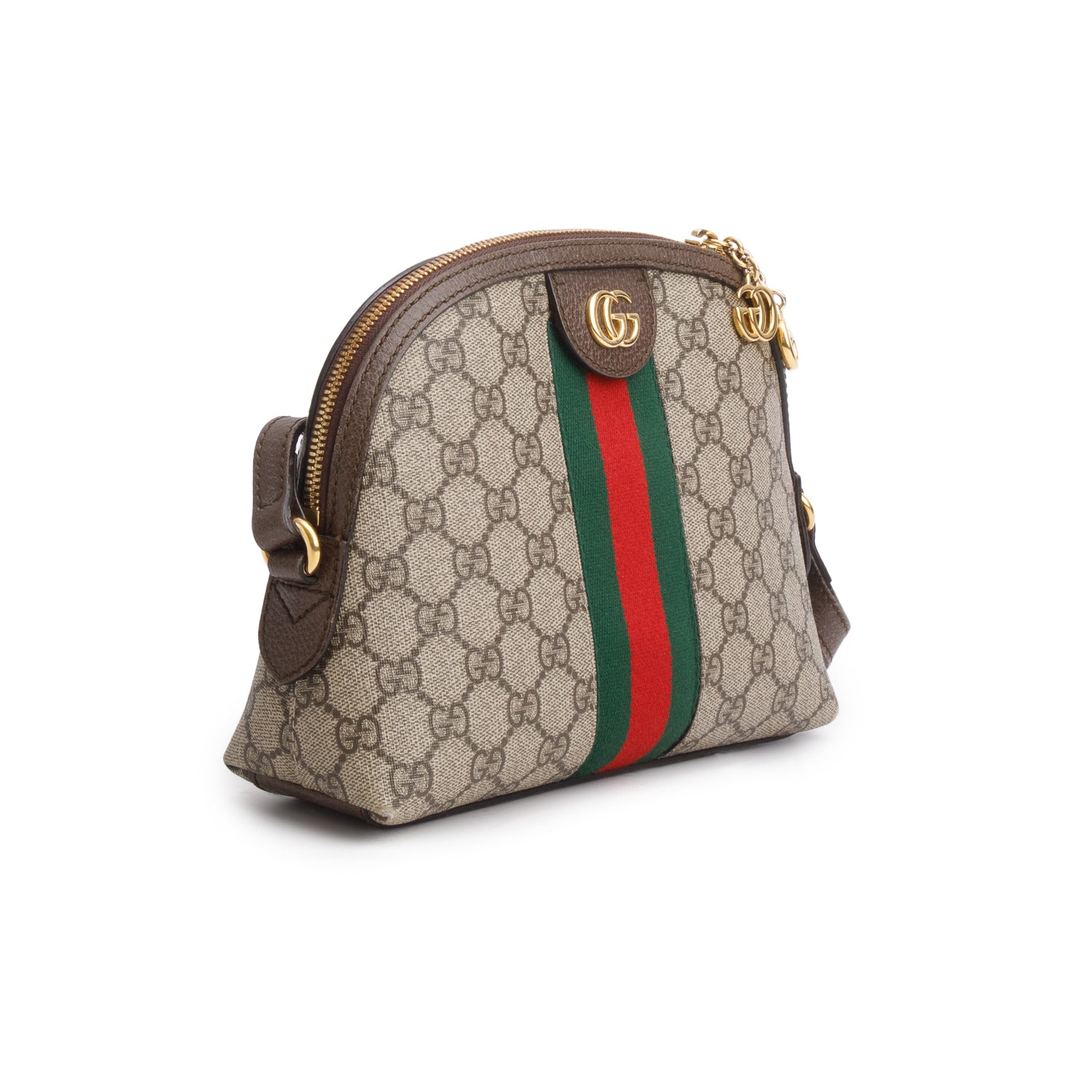Gucci GG Supreme Monogram Textured Dollar Calfskin Web Small Ophidia Dome Shoulder Bag w/ Box