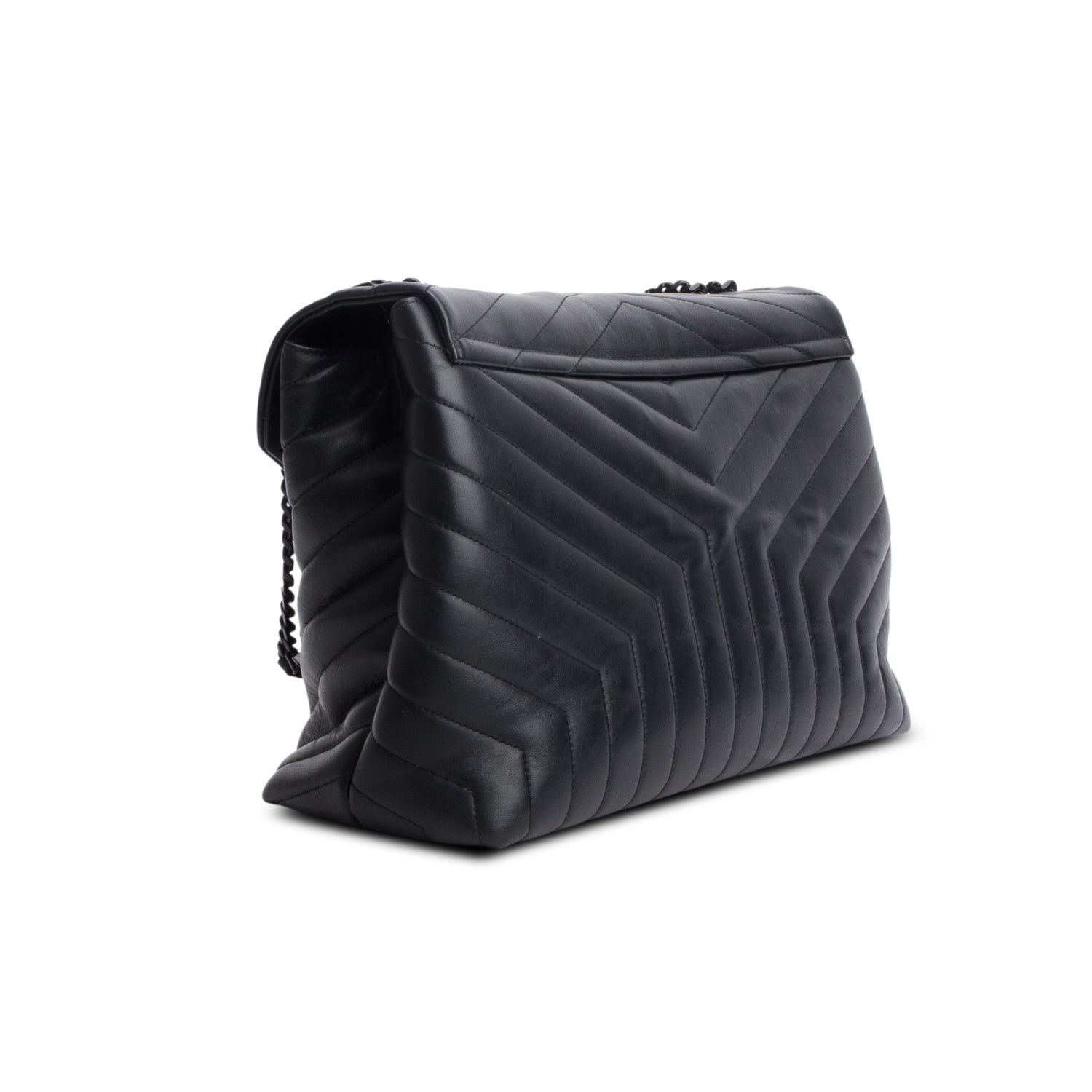 Saint Laurent 2022 Black Calfskin Y Quilted Monogram Monochrome Large Loulou Chain Satchel