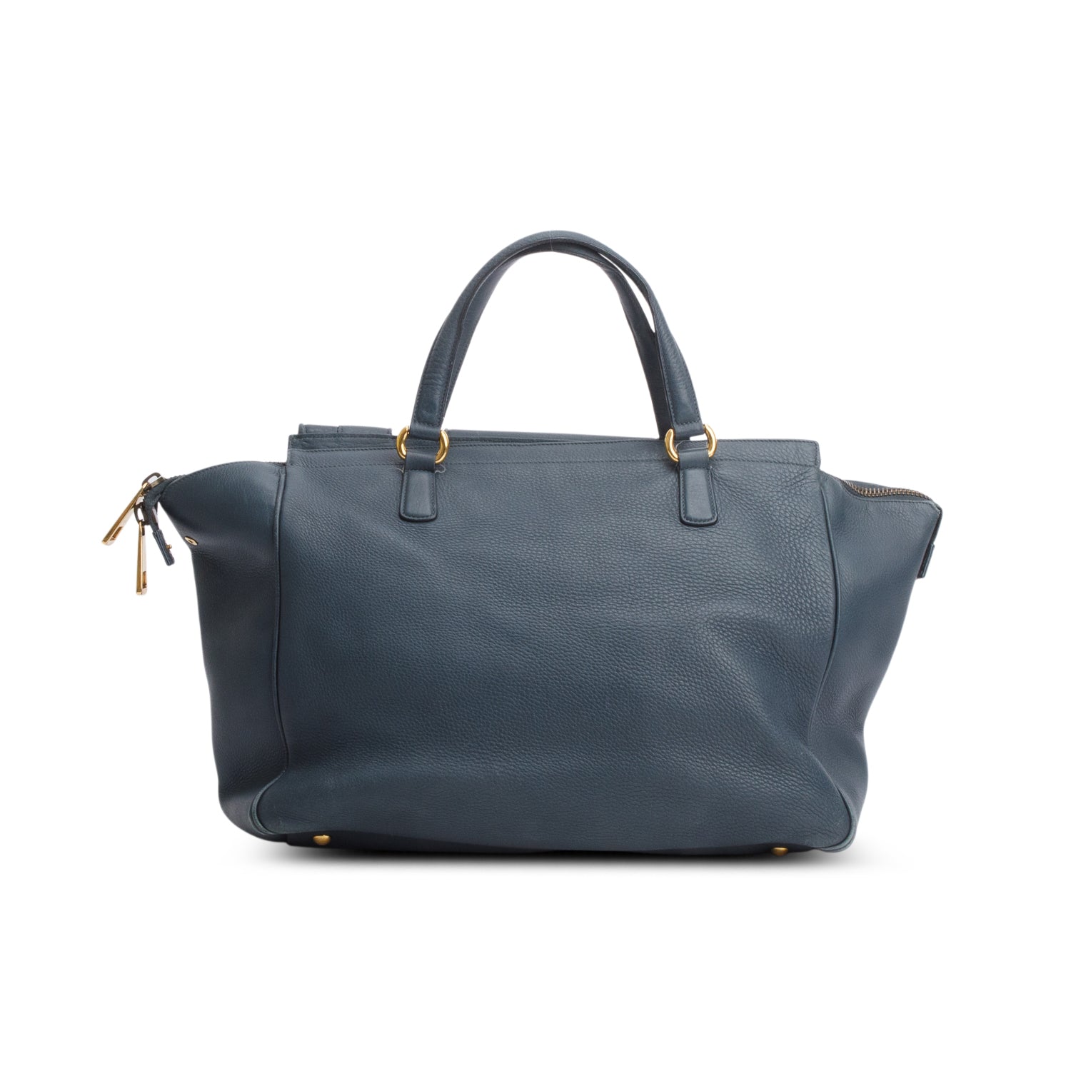Gucci Blue Pebbled Calfskin 1973 Medium Top Handle Bag