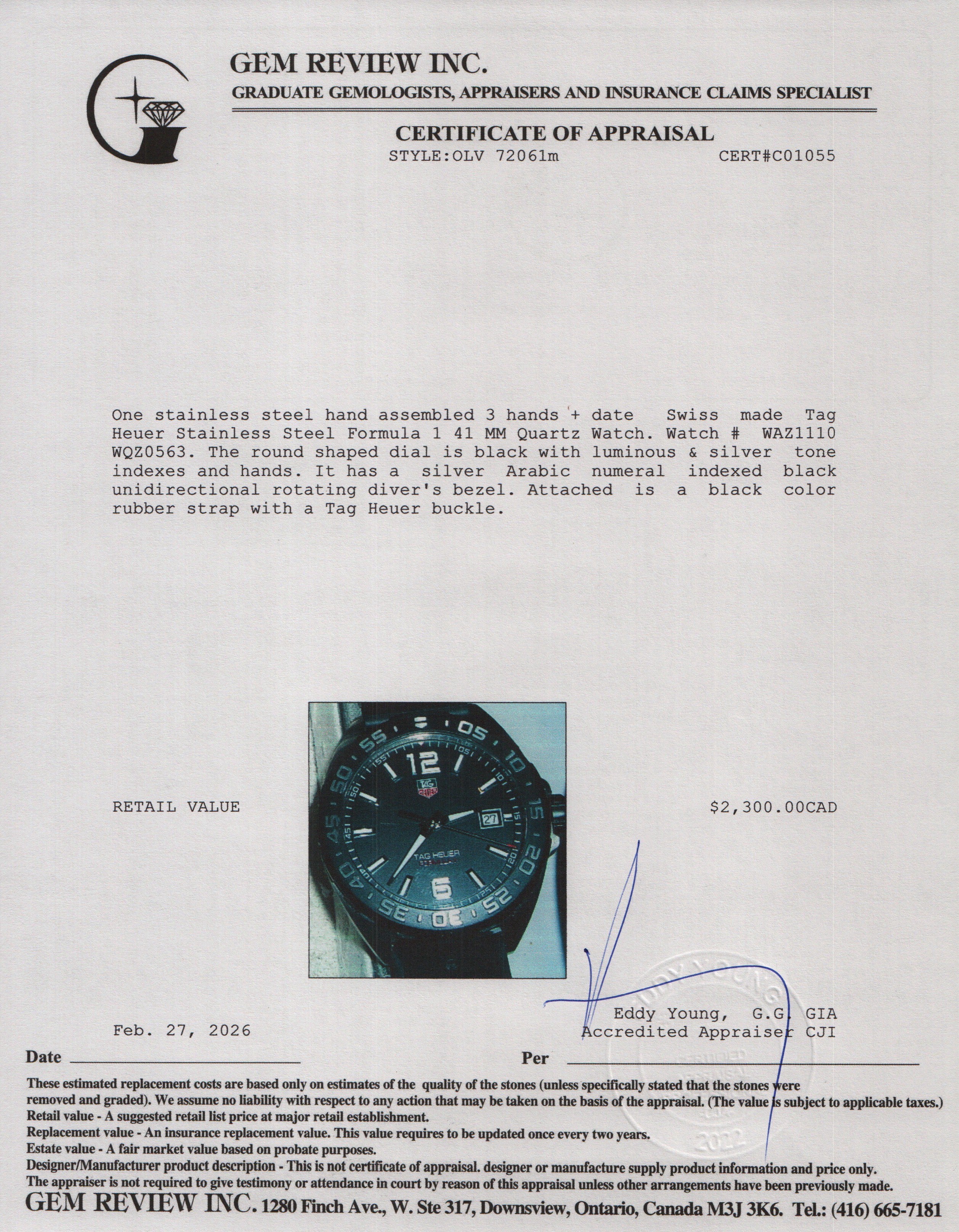 Tag Heuer Stainless Steel Formula 1 41 MM Quartz Watch WAZ1110