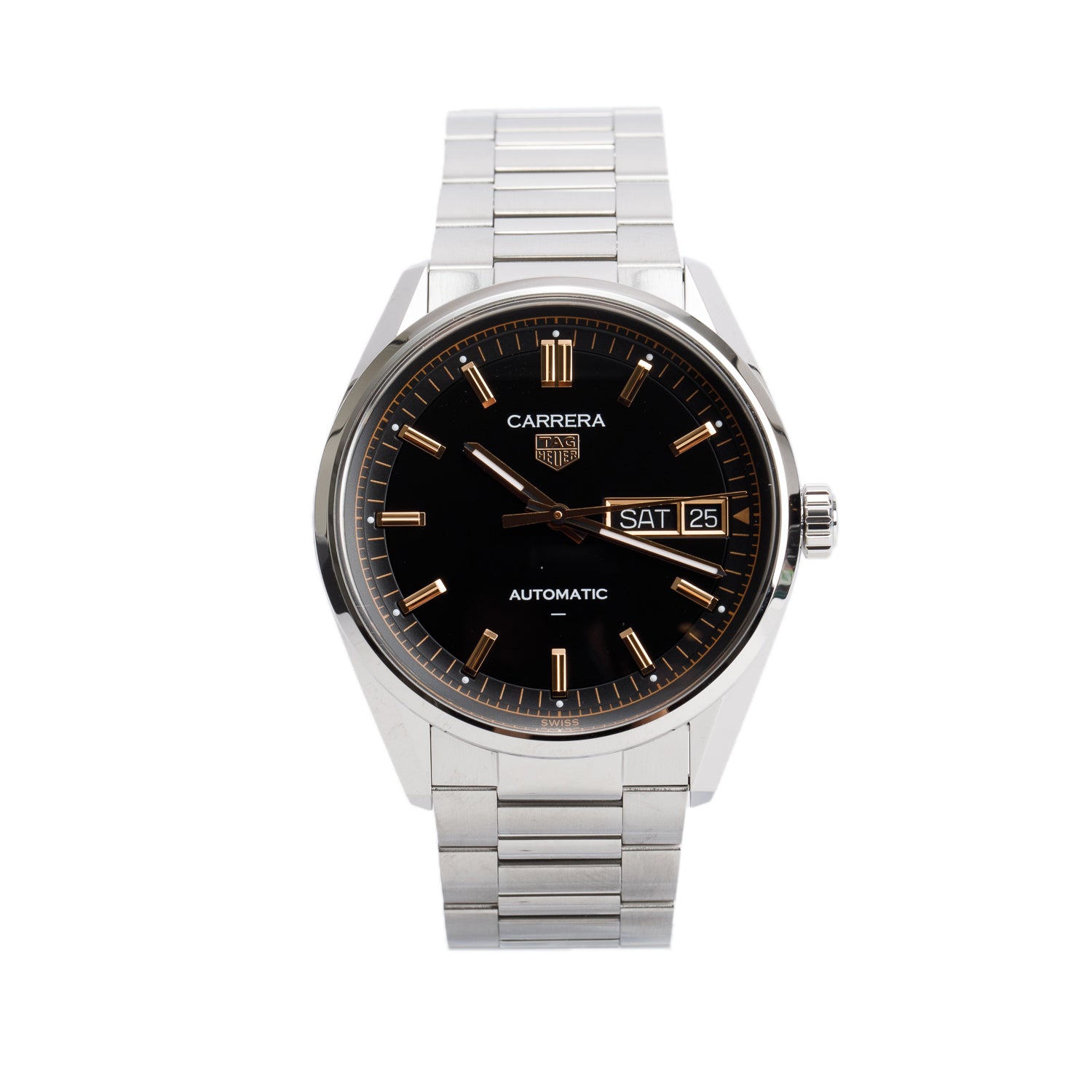 Tag Heuer 2026 Stainless Steel Carrera Day Date 41 MM Automatic Watch Black Dial WDA2111 w/ Box & Papers