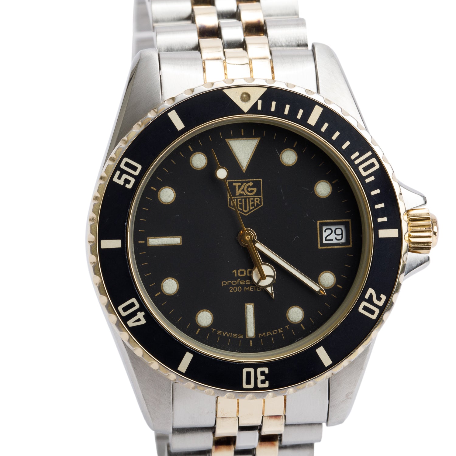 Tag Heuer Gold-Plated & Stainless Steel Professional 1000 Night Diver 38 MM Quartz Watch Black Dial 980.020N