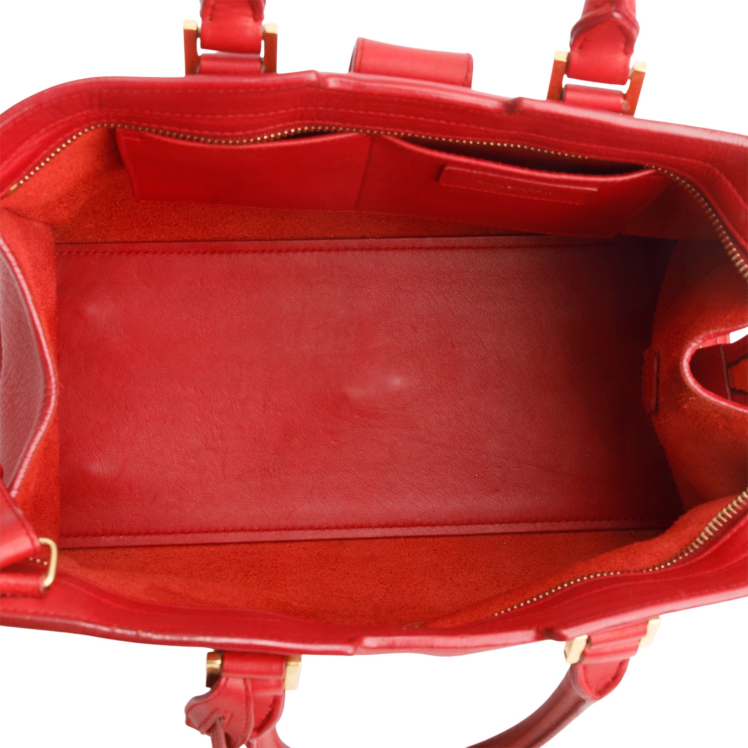 Saint Laurent Red Sheepskin Small Cabas ChYc w/ Strap