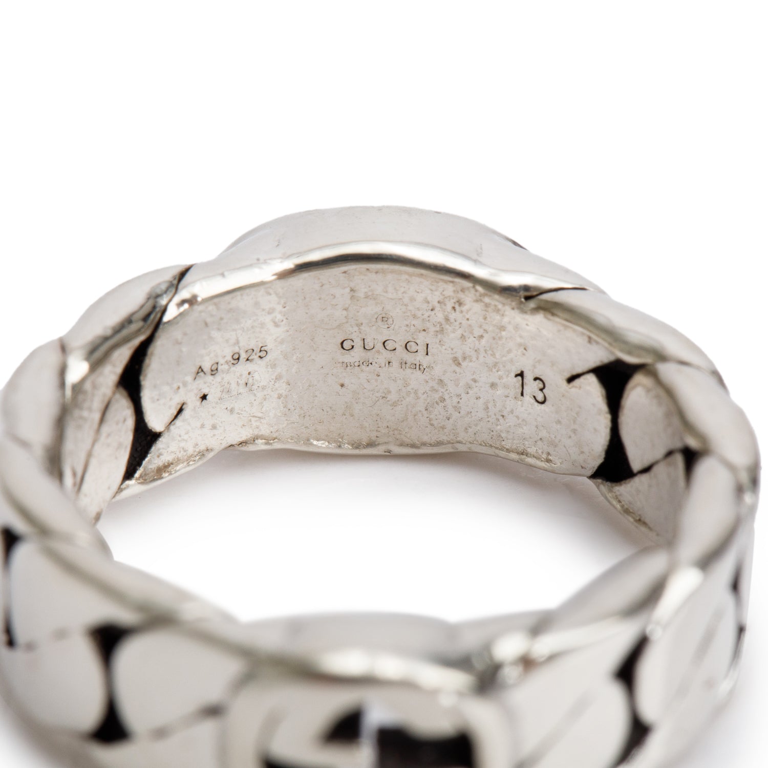 Gucci Sterling Silver Interlocking G Band Ring, Size 13 5.75