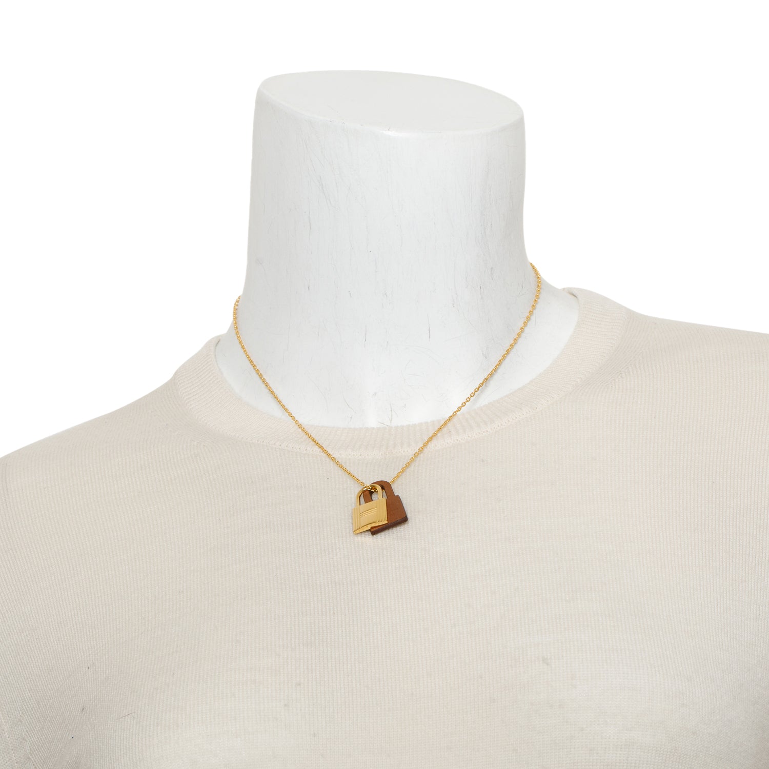Hermes Gold-Plated Brown Swift Leather O'Kelly Pendant Necklace